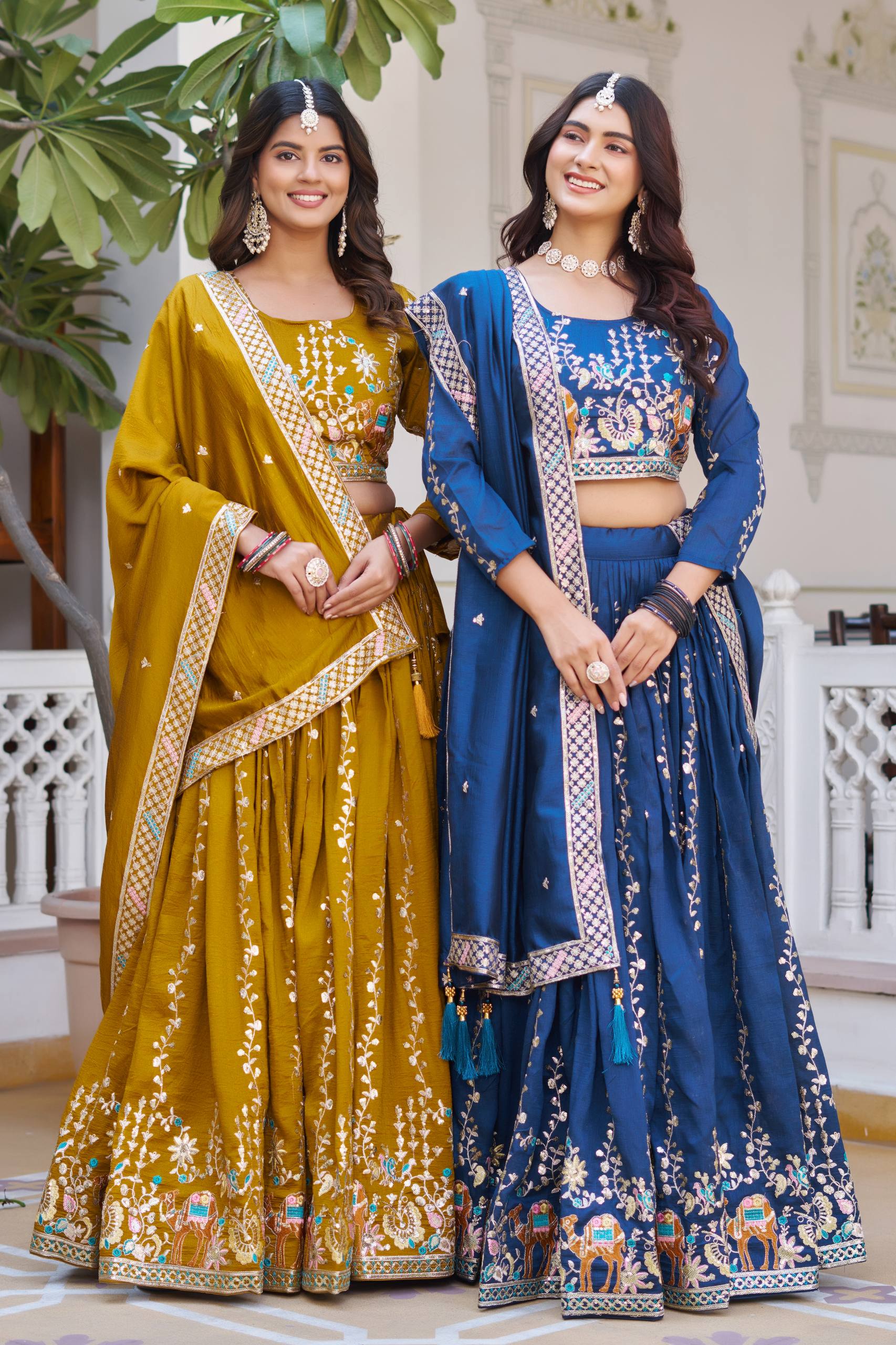 Festival Collection Vichitra Lehenga Choli with Heavy Embroidery Sequence Work - Fully Stitched