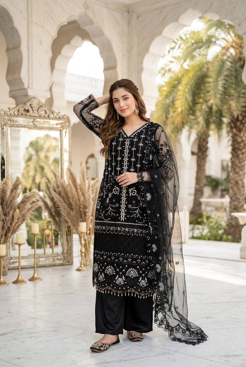 NEW DESIGNER HEAVY  SOFT NET SHARARA SUIT SET