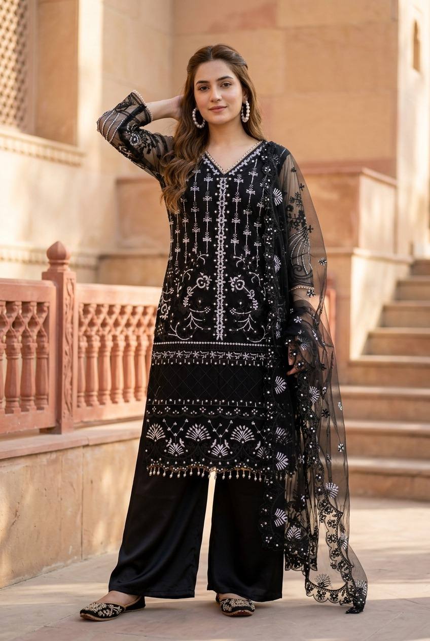 NEW DESIGNER HEAVY  SOFT NET SHARARA SUIT SET