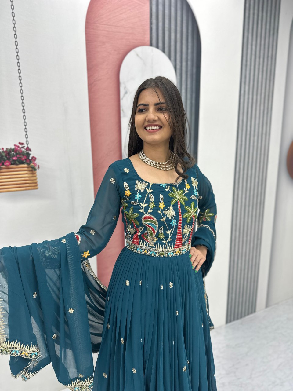 Designer Fox Georgette Embroidered Gown with Dupatta -  Fully Stitched