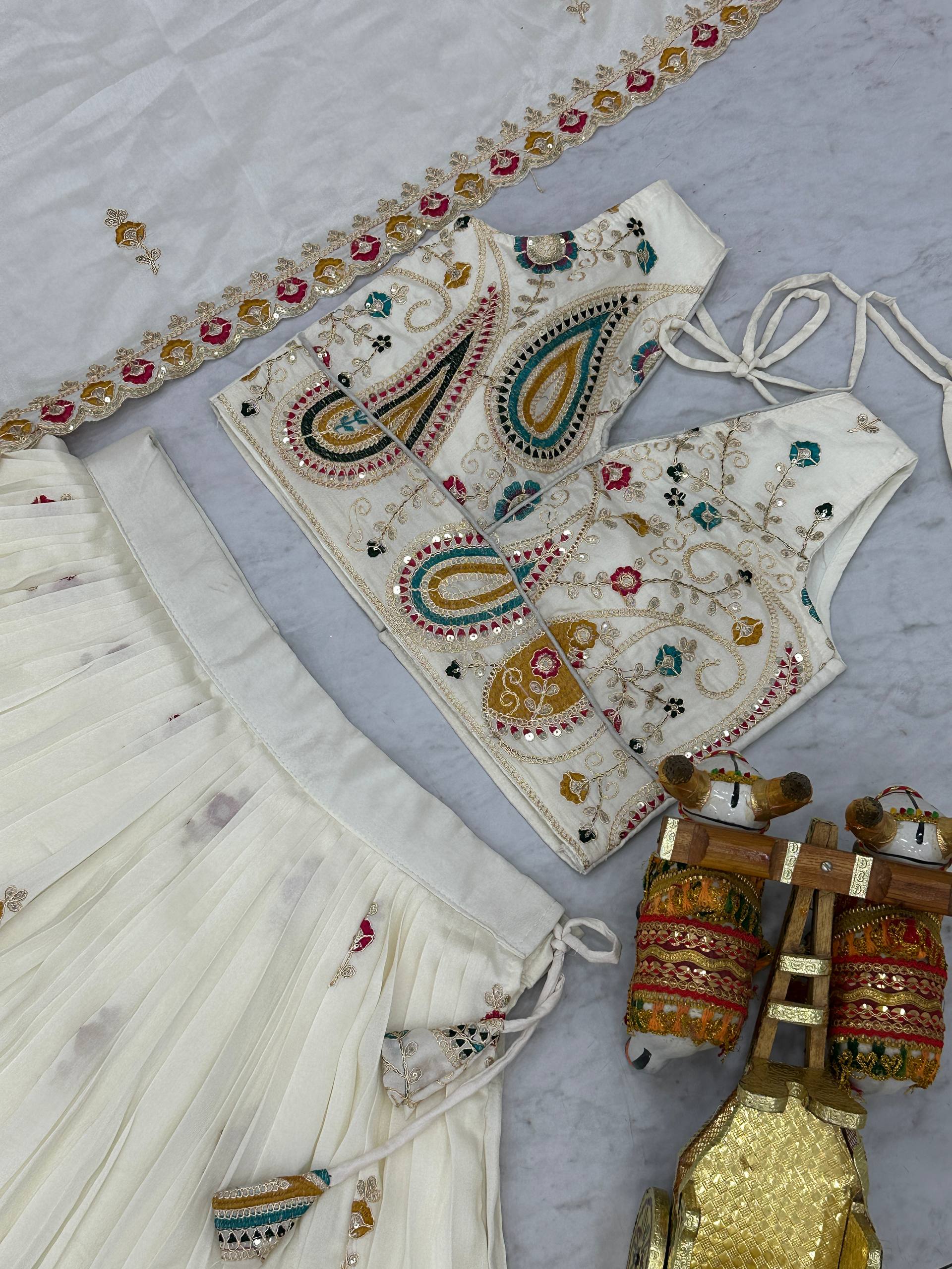 Wedding Collection Vichitra Lehenga Choli with Heavy Cording Embroidery Work - Fully Stitched