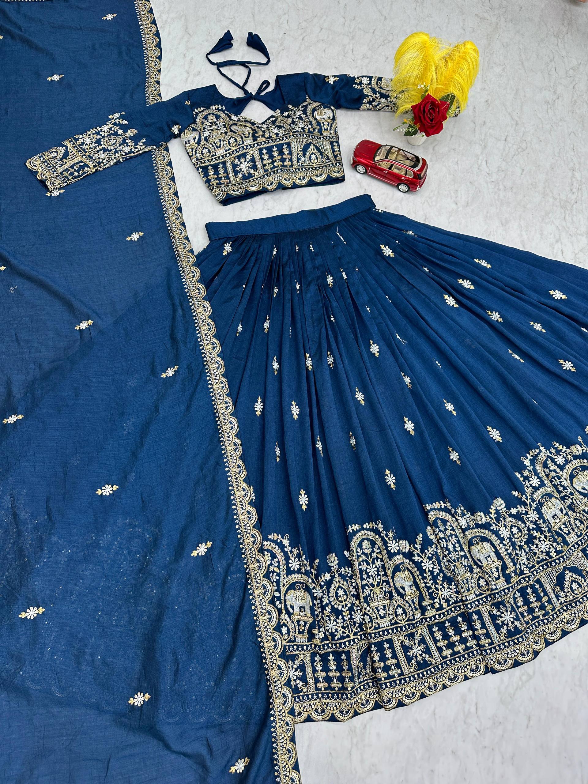 New Festival Vichitra Silk Lehenga Choli with Heavy Sequence Embroidery - Fully Stitched