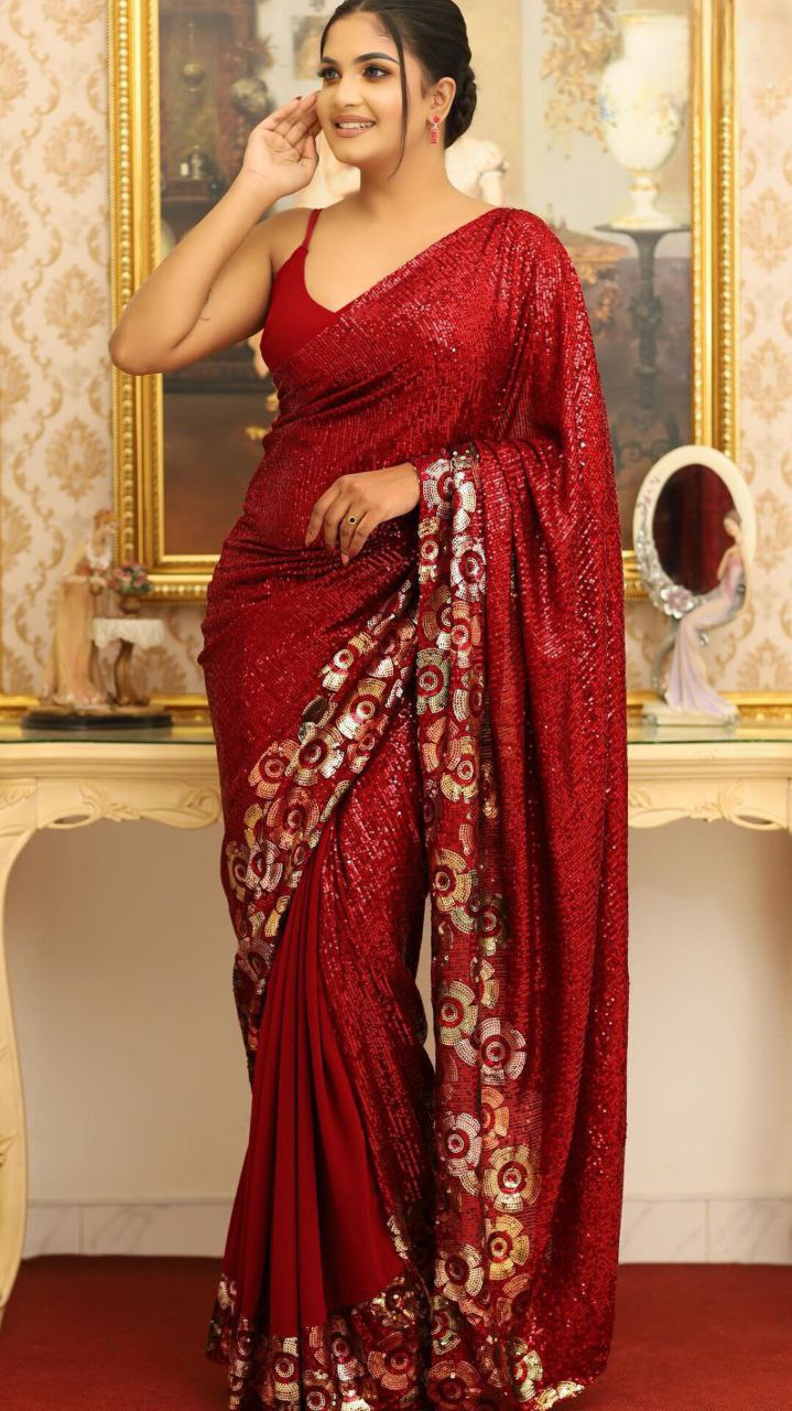 Bollywood Blockbuster Special Edition Dual Sequins Georgette Designer Saree