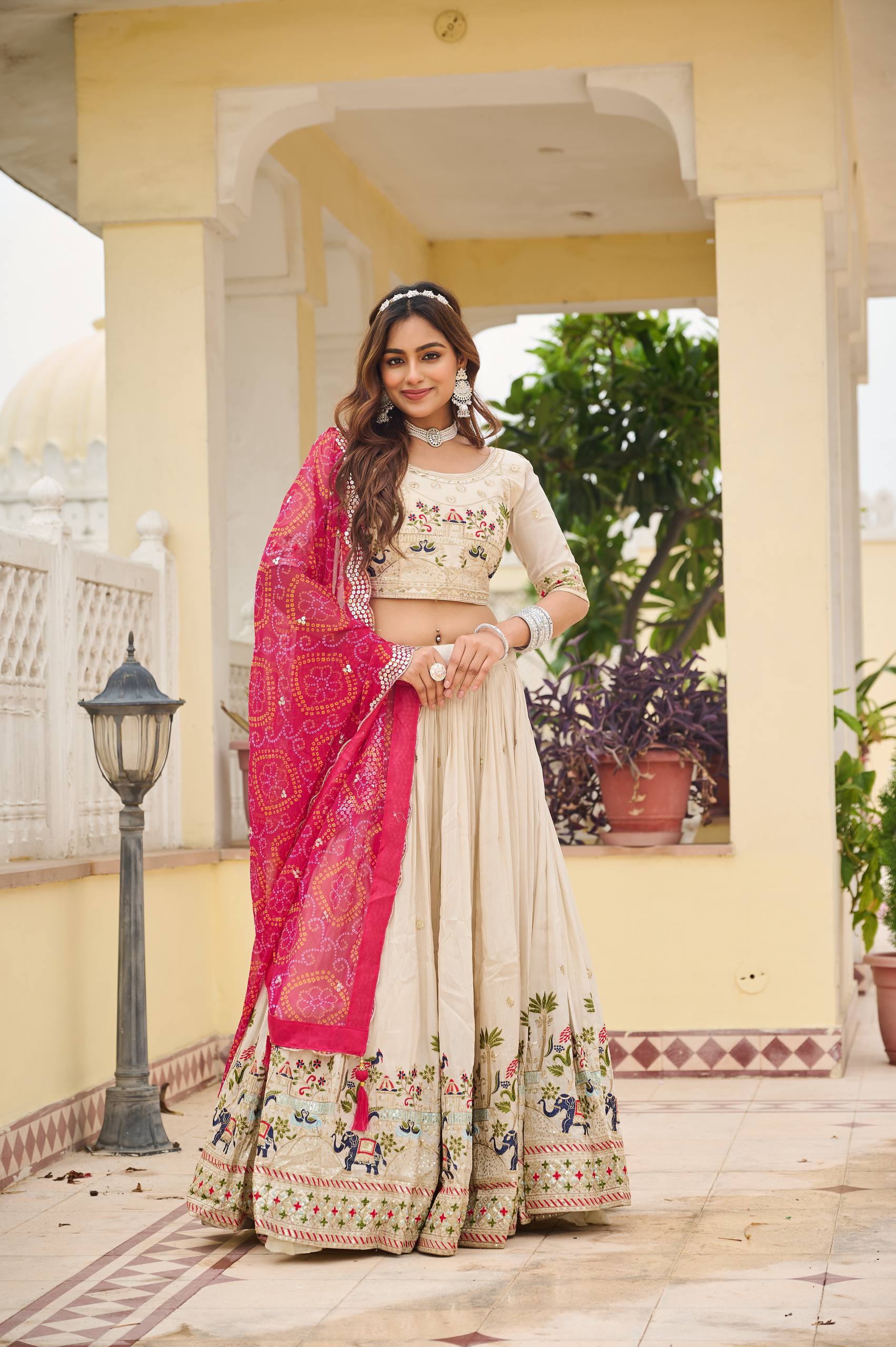 Festival Collection Tissue Silk Lehenga Choli with Bandhej Georgette Dupatta - Fully Stitched