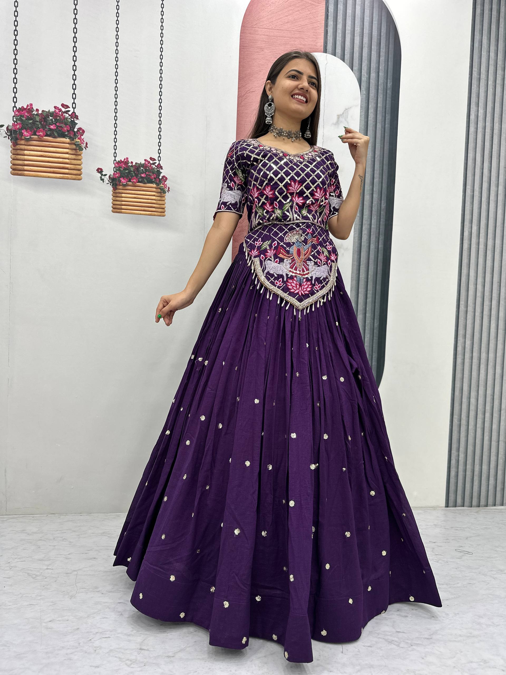 Launching Wedding Wear Vichitra Silk Lehenga Choli with Embroidered Dupatta - Fully Stitched