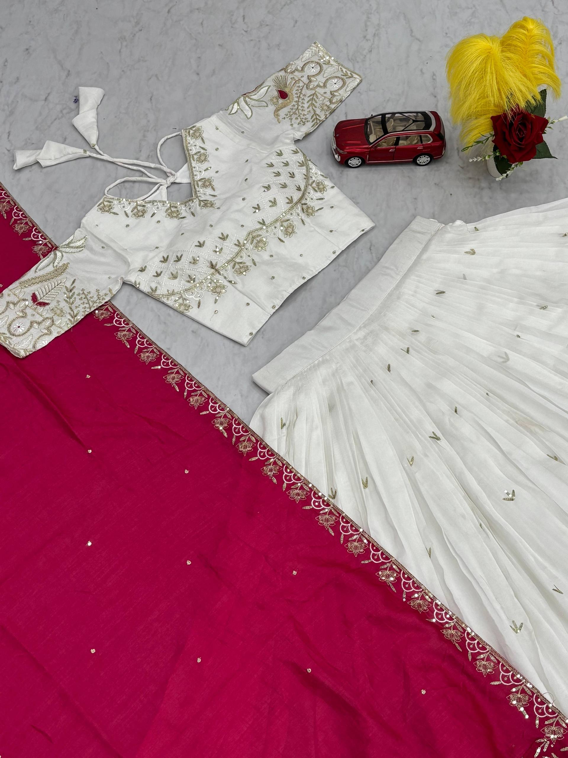New Festival Vichitra Silk Lehenga Choli with Heavy Sequence Embroidery Work - Fully Stitched