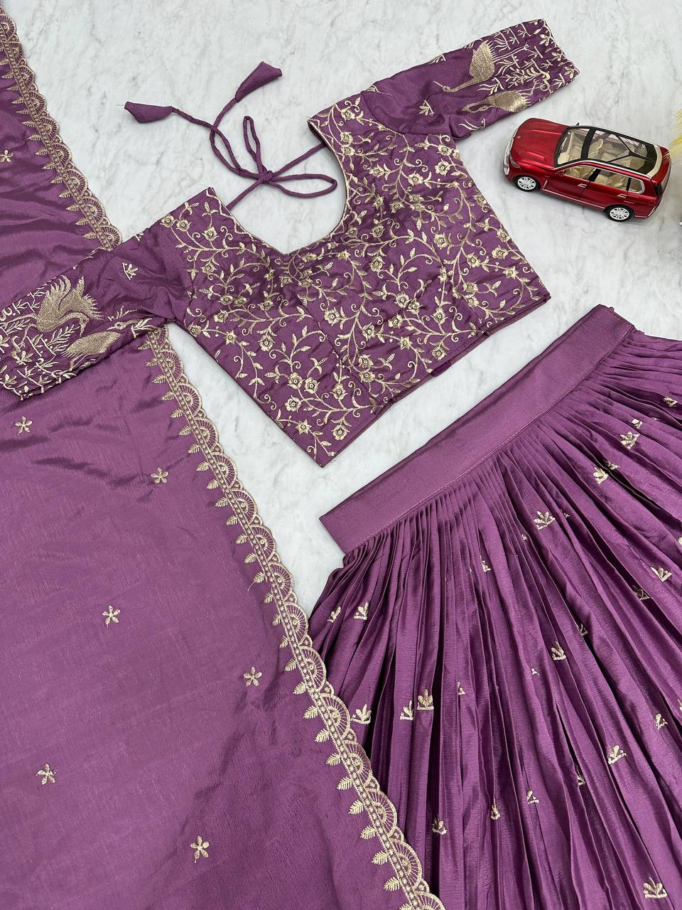 Launching New Festival Chinon Lehenga Choli with Embroidered Dupatta - Fully Stitched