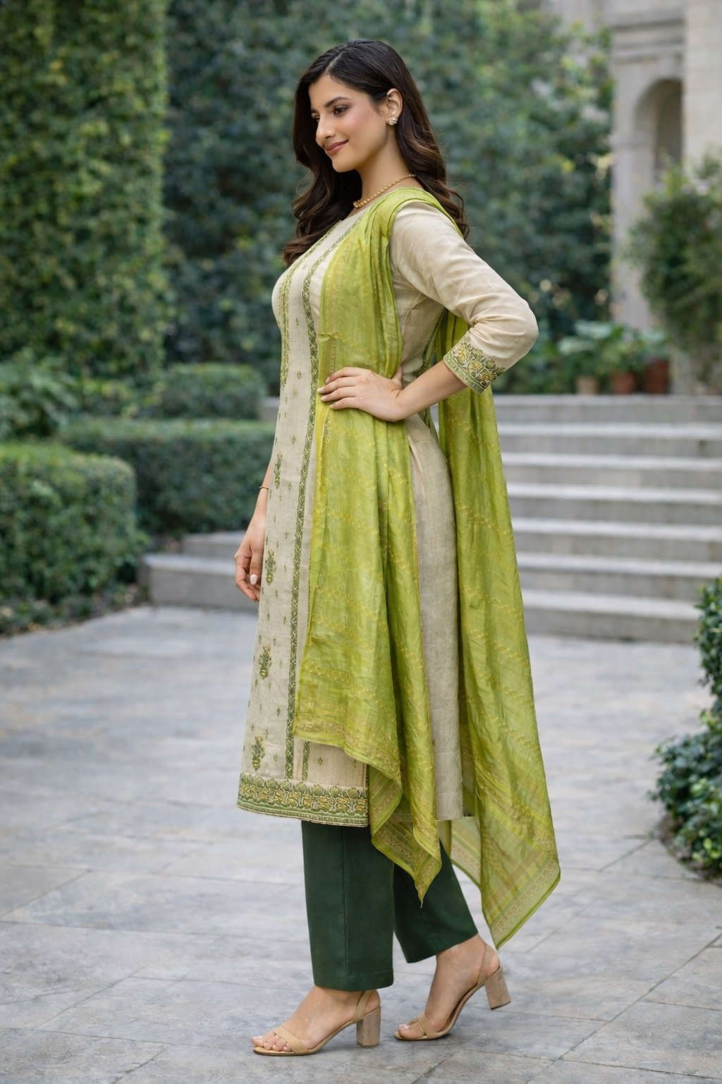 Designer Embroidered Kurta Pant Set with Printed Dupatta Perfect For Wedding Function