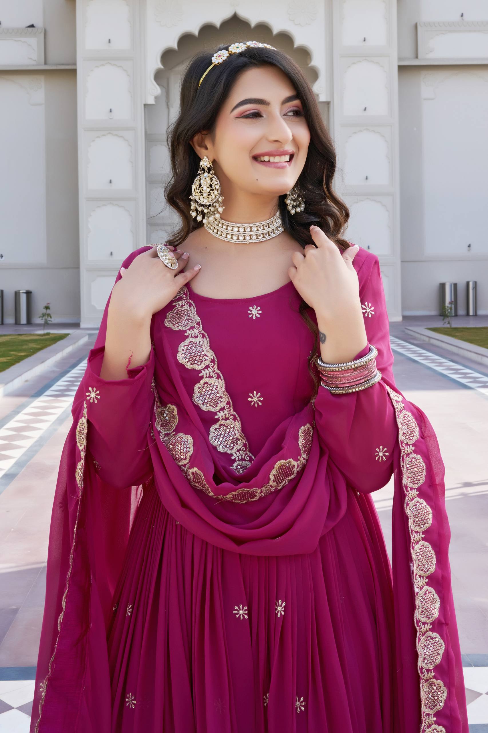 Festival Collection Fox Georgette Long Gown with Heavy Sequence Embroidery Work - Fully Stitched