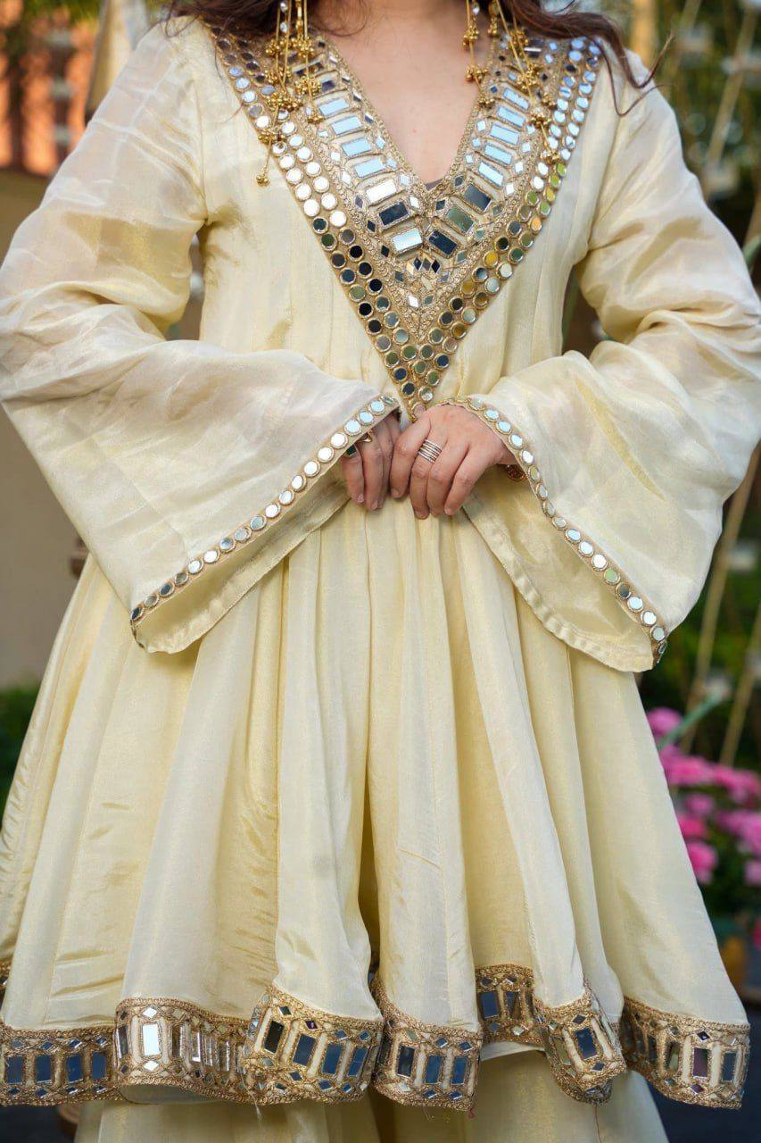 Premium Silk Kurti Set for Women | Designer Real Mirror Work Kurti with Silk Pant & Handwork Dupatta | Wedding, Festive & Party Wear Collection&nbsp (K)-1011