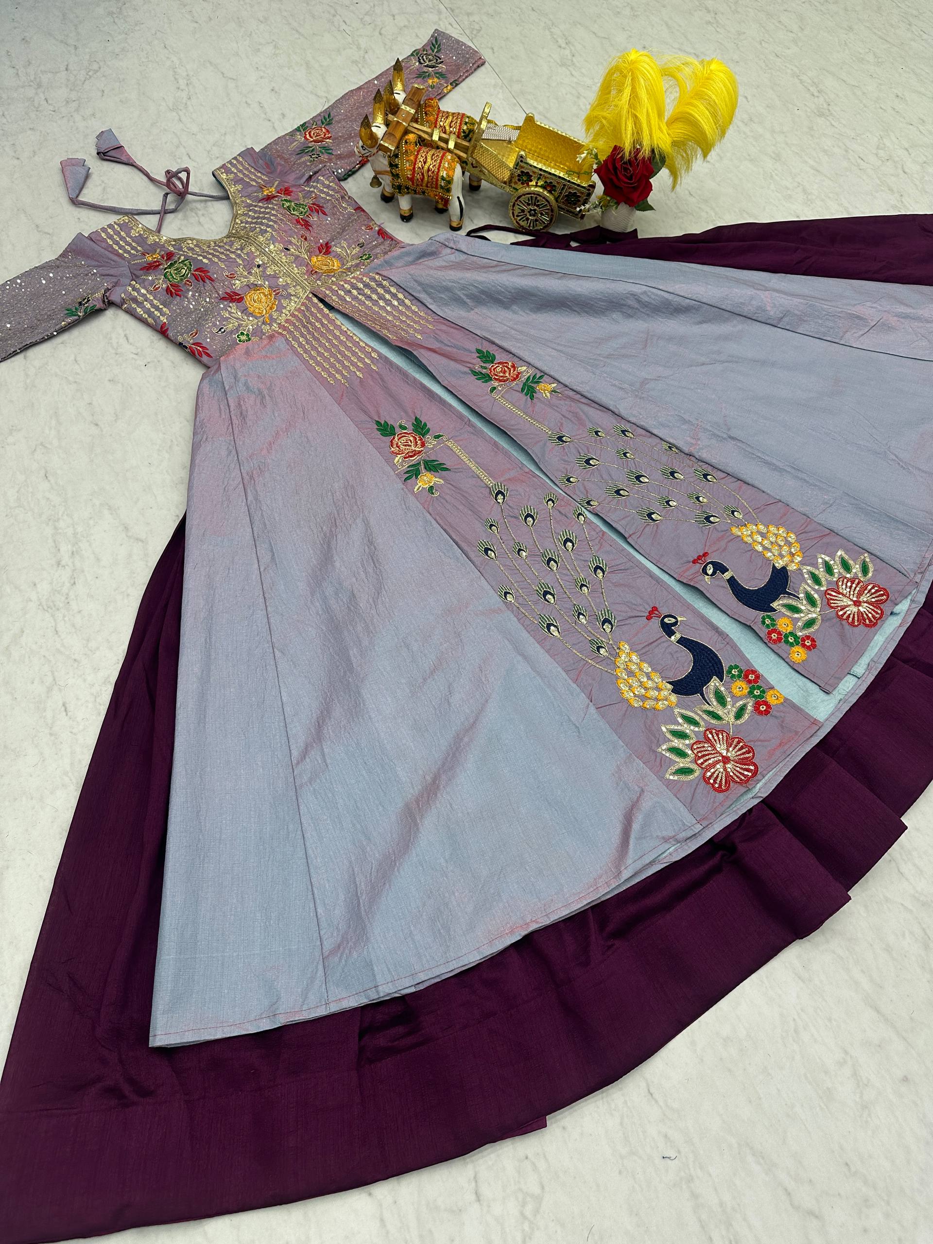 Wedding Collection Satin Silk Lehenga Choli with Embroidery Sequence Work - Fully Stitched