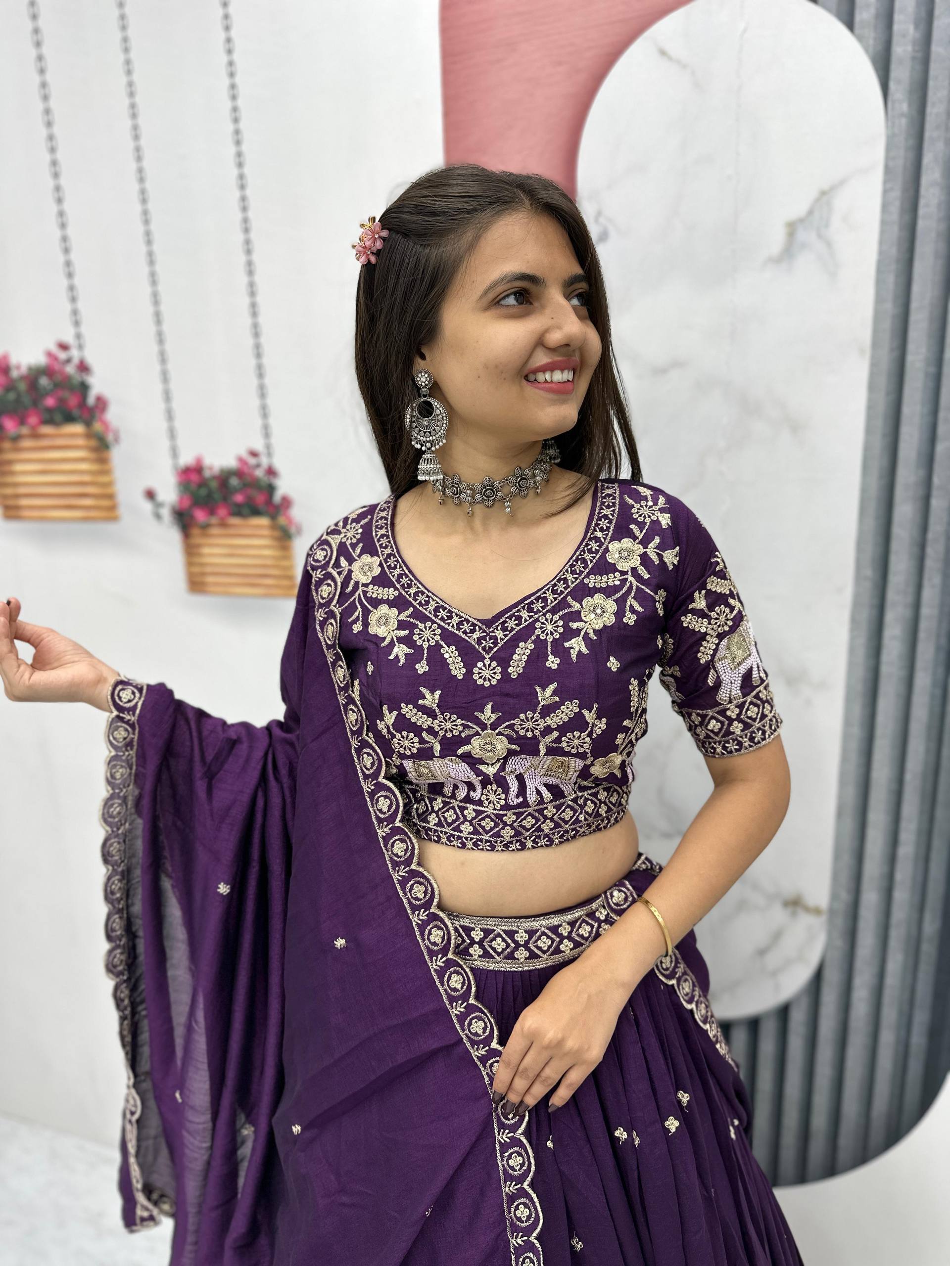 New Festival Vichitra Silk Lehenga Choli with Designer Embroidery Dupatta - Fully Stitched