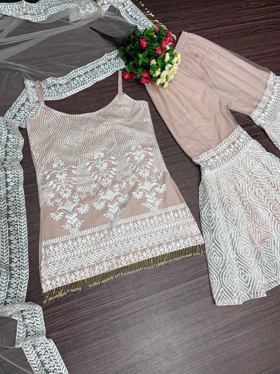 elegant and stylish Soft Net Palazzo Suit