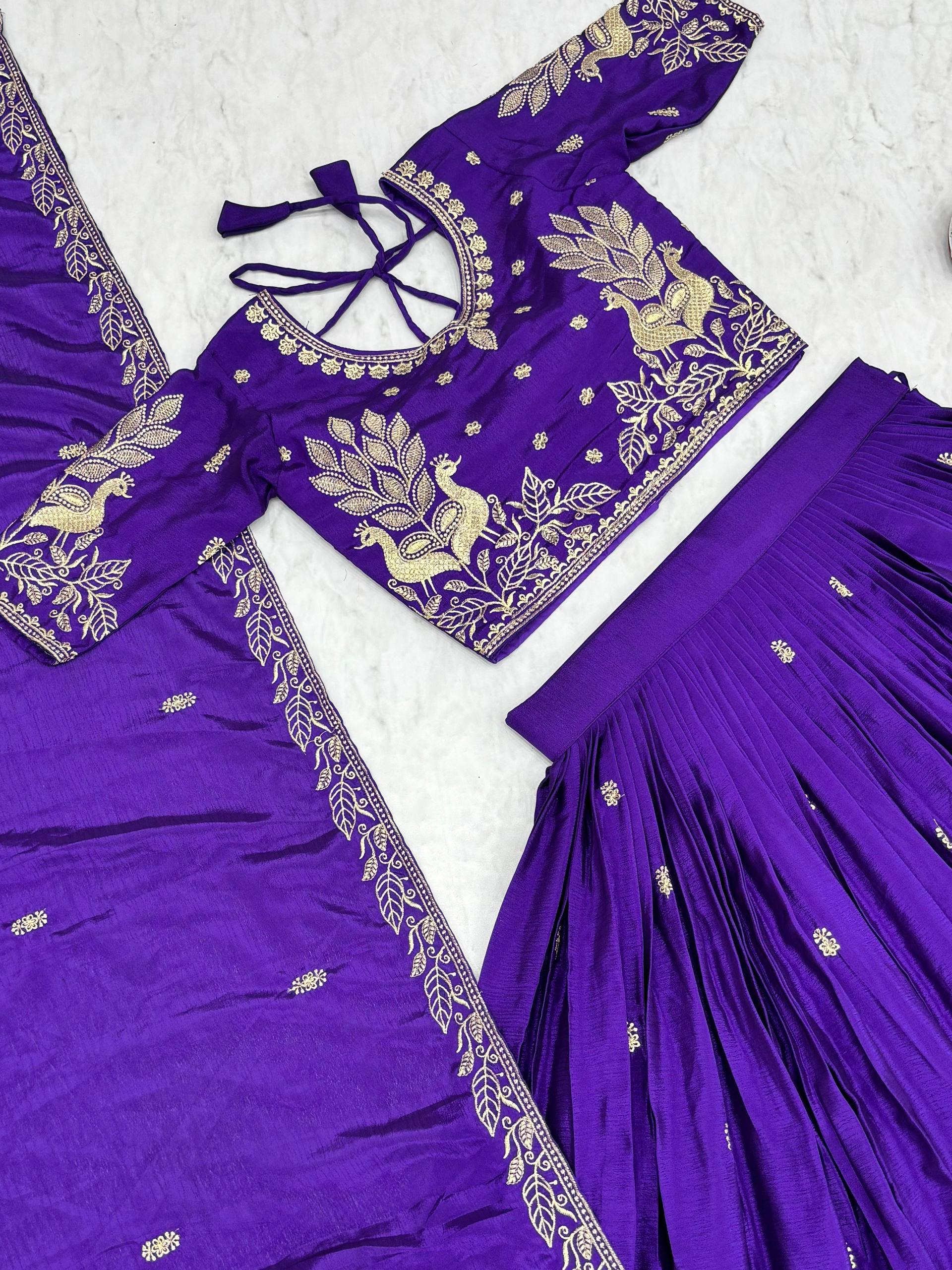 New Festival Chinon Lehenga Choli with Elegant Embroidered Dupatta - Fully Stitched
