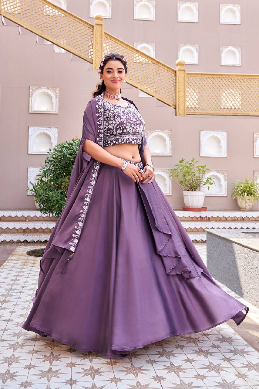 Wedding Special Pure Rangoli Silk Lehenga Choli with Shrug Style Dupatta - Fully Stitched