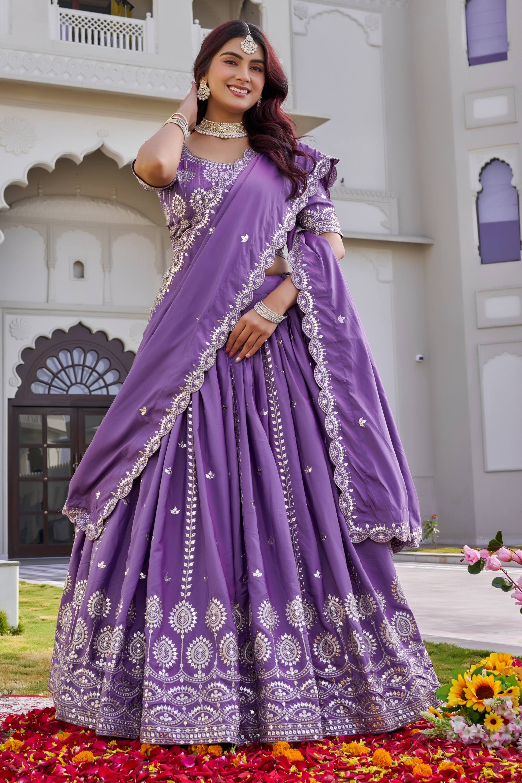 Festival Collection Crepe Silk Lehenga Choli with Heavy Embroidery Sequence Work - Fully Stitched