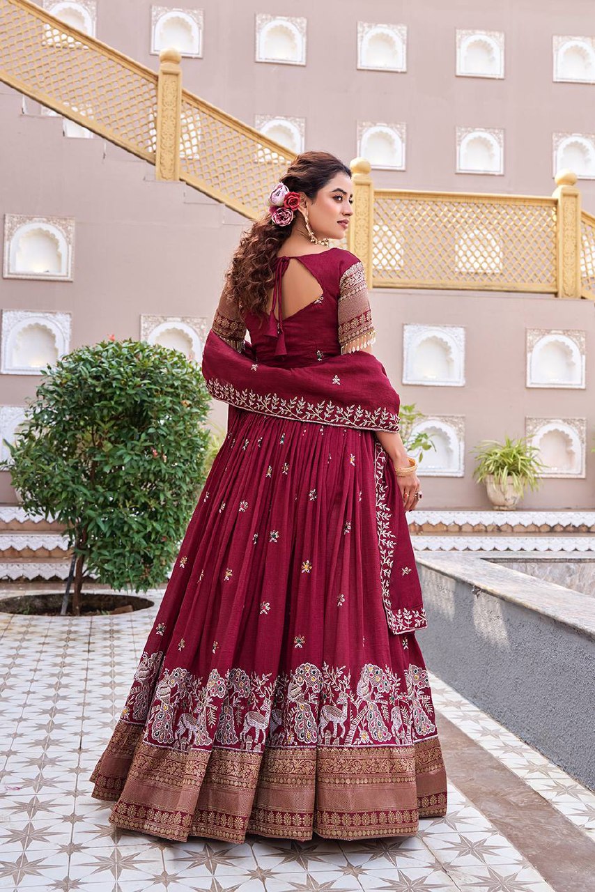 South Collection Satin Silk Lehenga Choli with Heavy Embroidery Sequence Work - Fully Stitched
