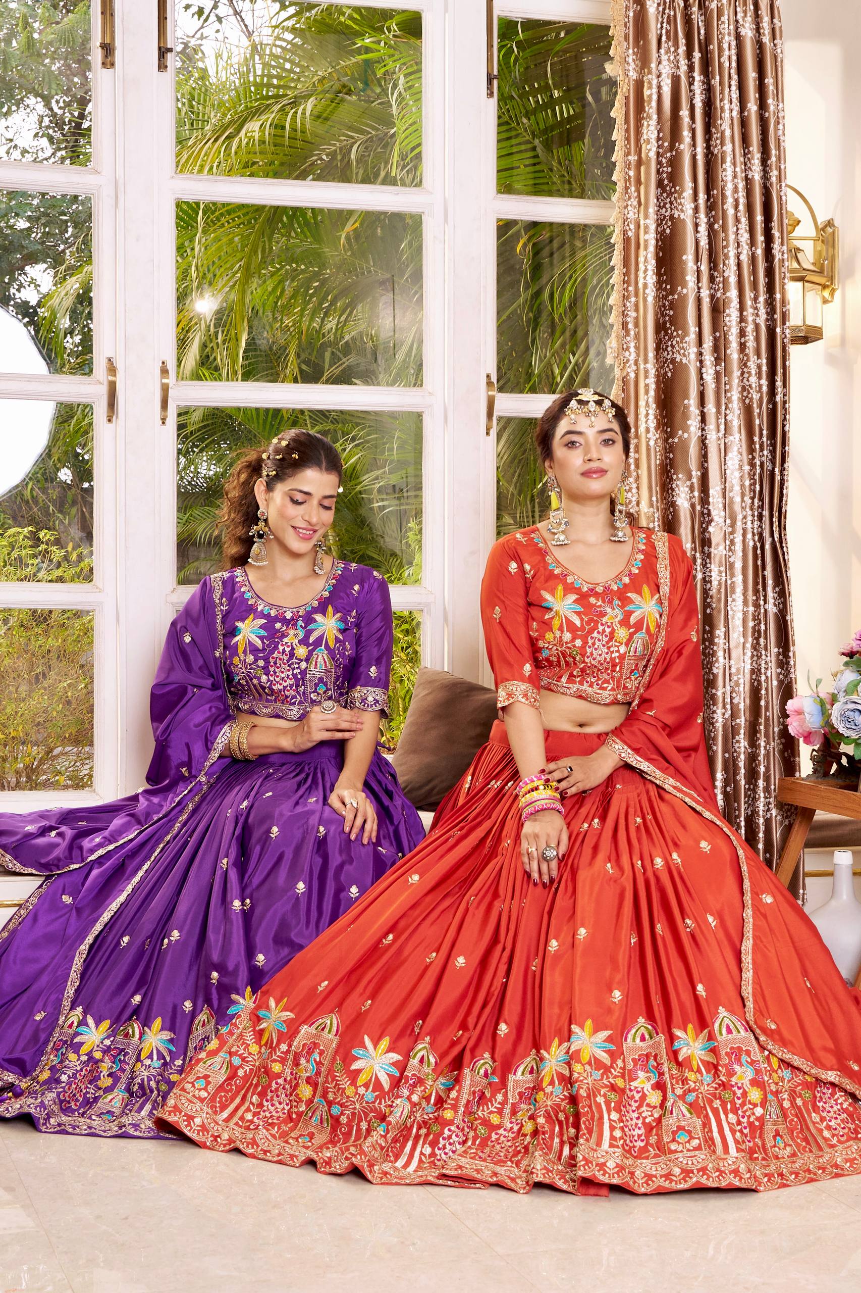 Wedding Collection Pure Crepe Silk Lehenga Choli with Heavy Embroidery Sequence Work - Fully Stitched
