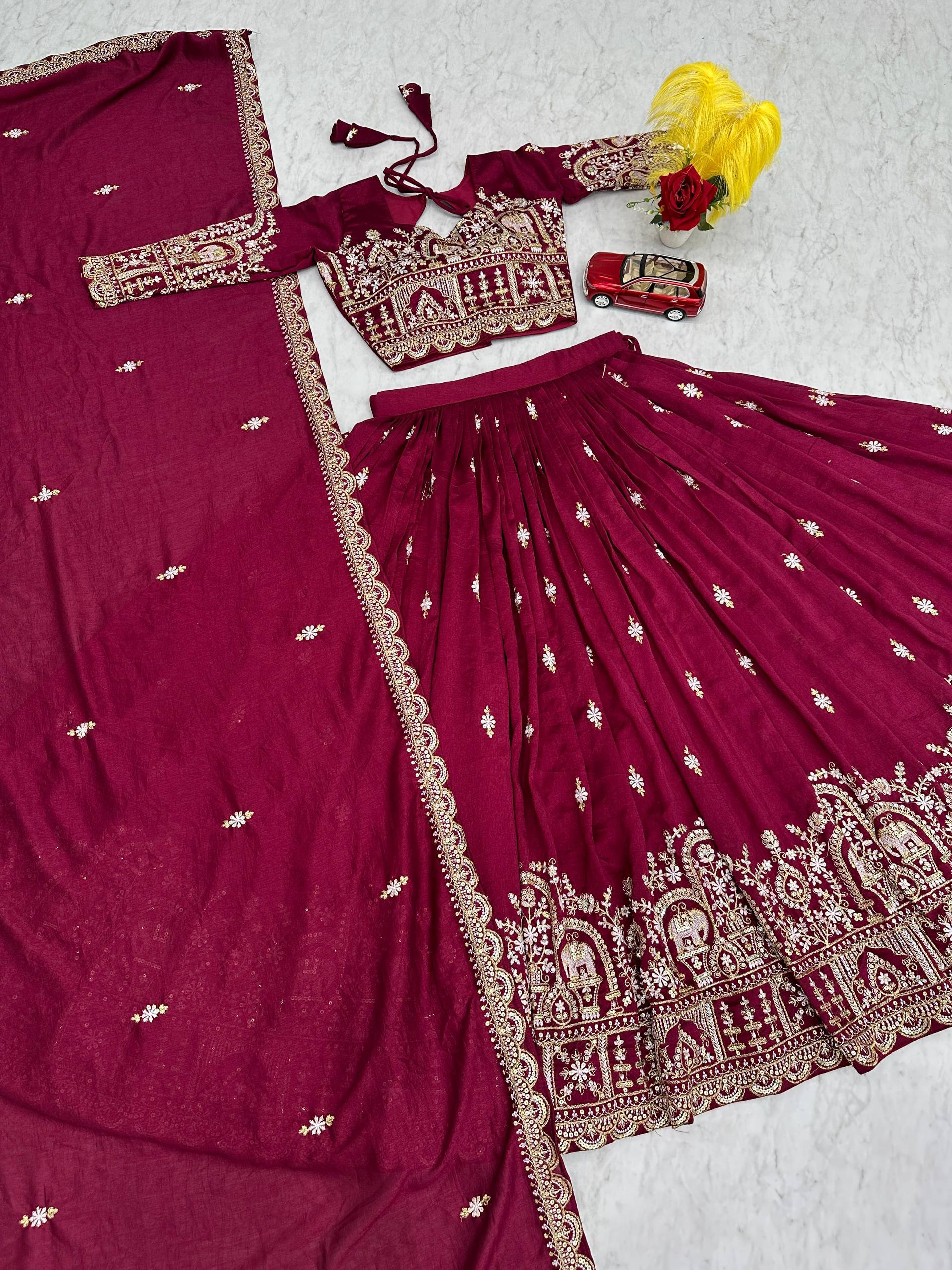 New Festival Vichitra Silk Lehenga Choli with Heavy Sequence Embroidery - Fully Stitched
