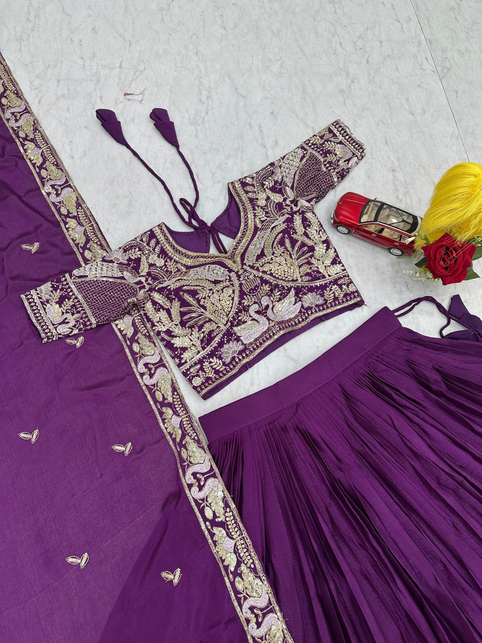 New Festival Chinon Lehenga Choli with Heavy Embroidered Dupatta - Fully Stitched