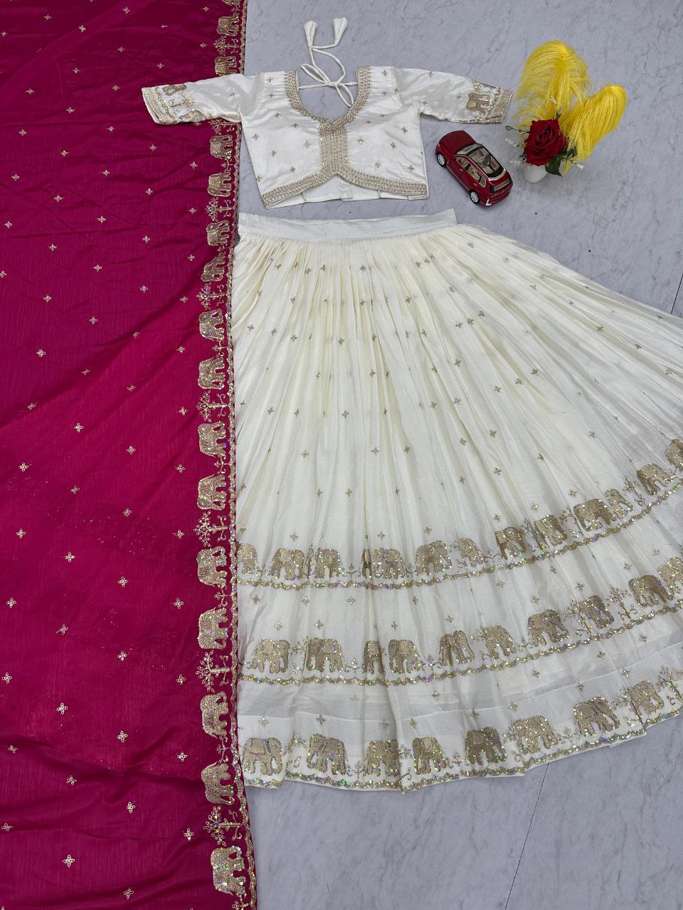 New Festival Pure Chinon Lehenga Choli with Heavy Sequence Embroidery - Fully Stitched