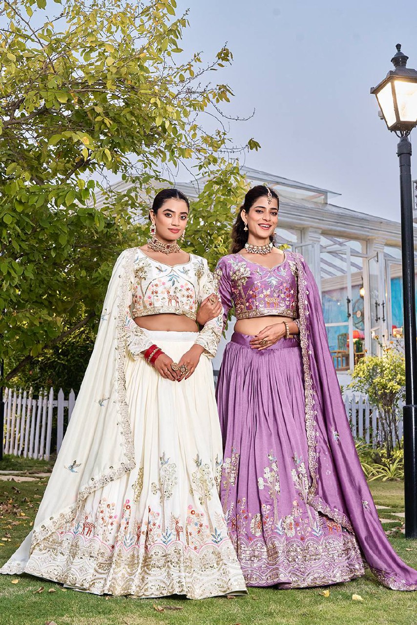 Designer Wedding Collection Vichitra Lehenga Choli with Heavy Embroidery Work - Fully Stitched