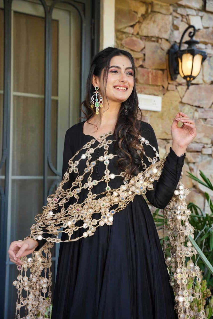 Premium Roman Silk Kurti Set for Women | Designer Handwork Kurti with Palazzo & Real Mirror Work Dupatta | Wedding, Festive & Party Wear Collection (K)1007