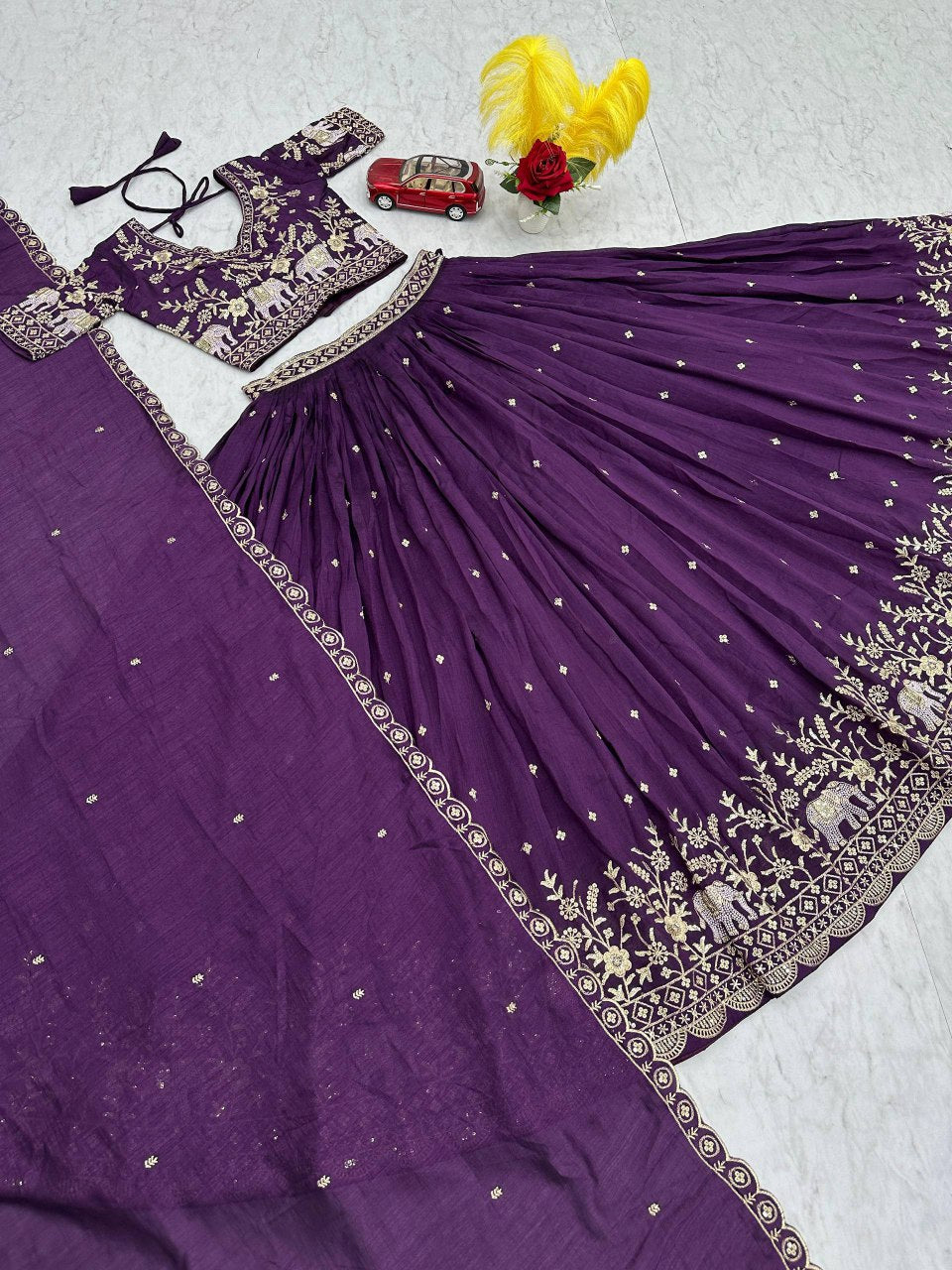New Festival Vichitra Silk Lehenga Choli with Designer Embroidery Dupatta - Fully Stitched