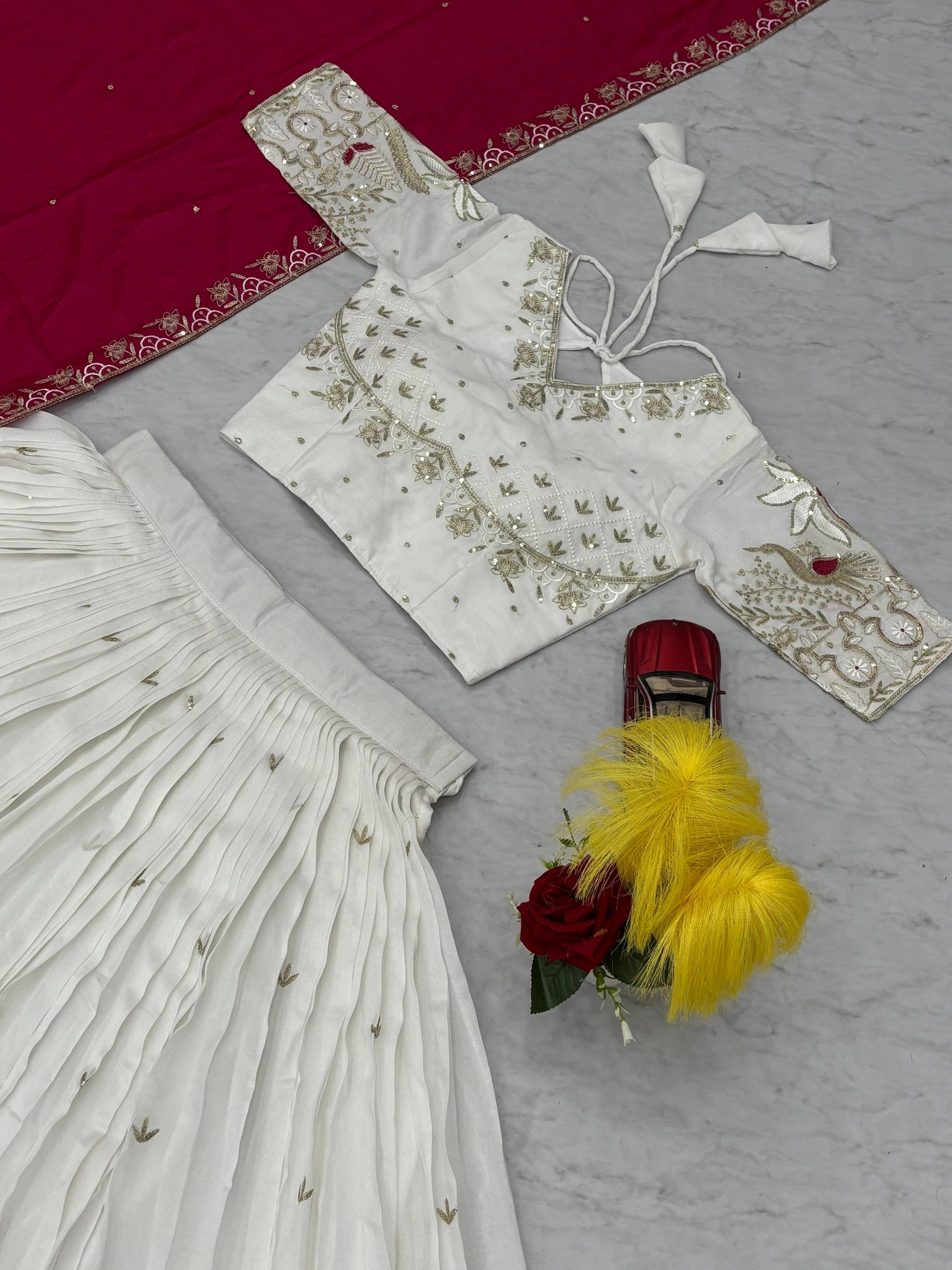 New Festival Vichitra Silk Lehenga Choli with Heavy Sequence Embroidery Work - Fully Stitched