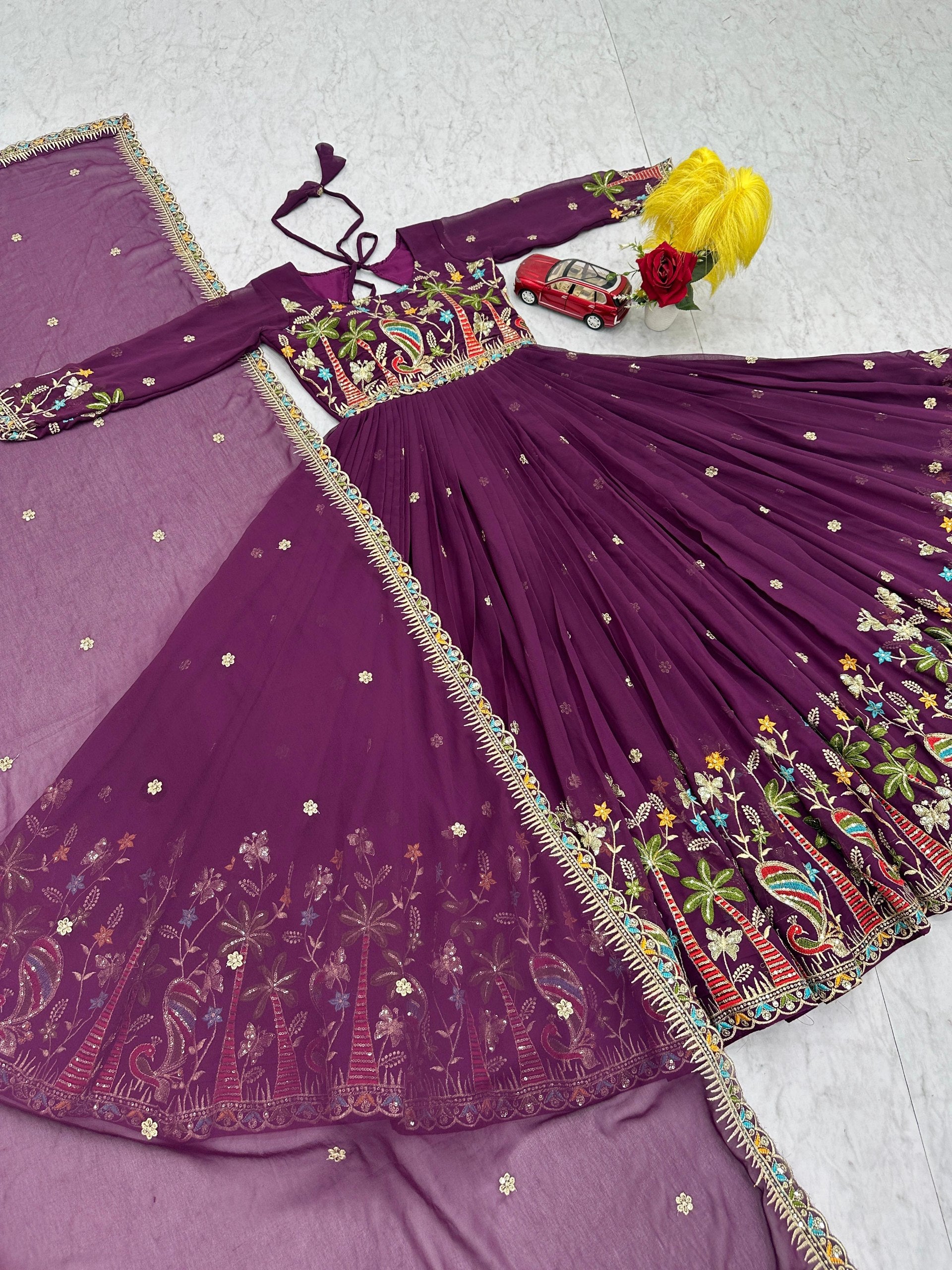 Designer Fox Georgette Embroidered Gown with Dupatta -  Fully Stitched