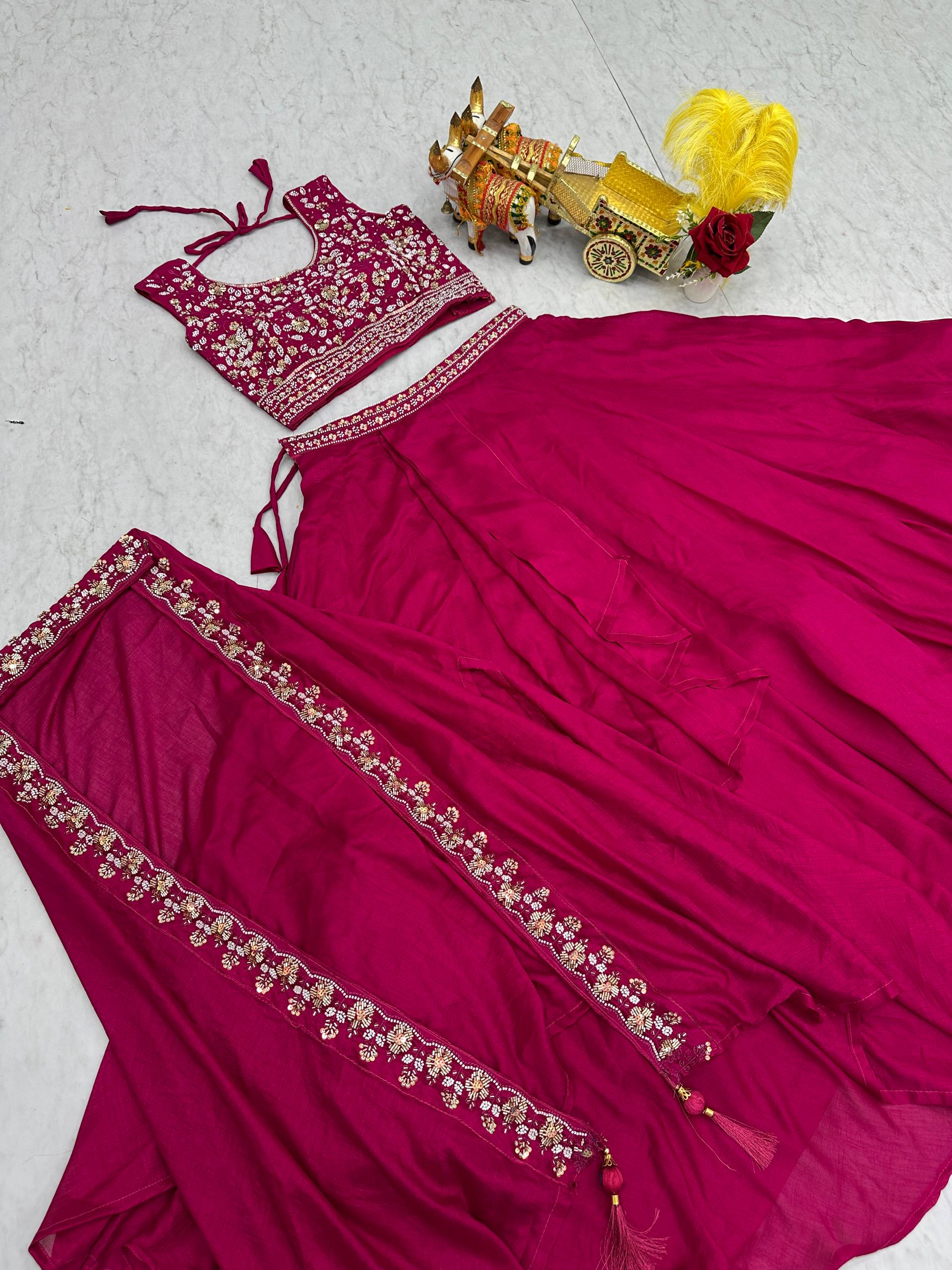 Wedding Special Pure Vichitra Silk Lehenga Choli with Shrug Style Dupatta - Fully Stitched