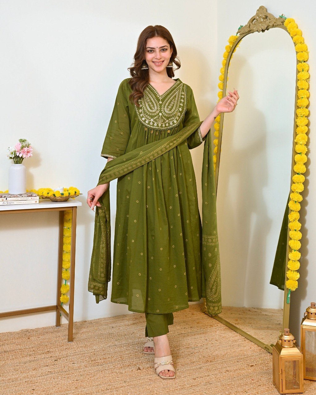 Stylish Mul Chanderi Embroidered Kurta Pant Set with Printed Dupatta for Party Wear - Fully Stitched