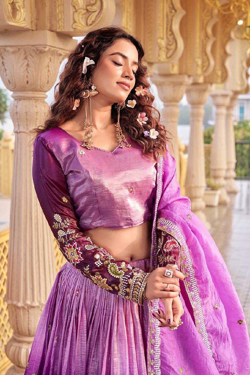 Festival Collection Gold Crush Lehenga Choli with Heavy Embroidery Sequence Work - Fully Stitched