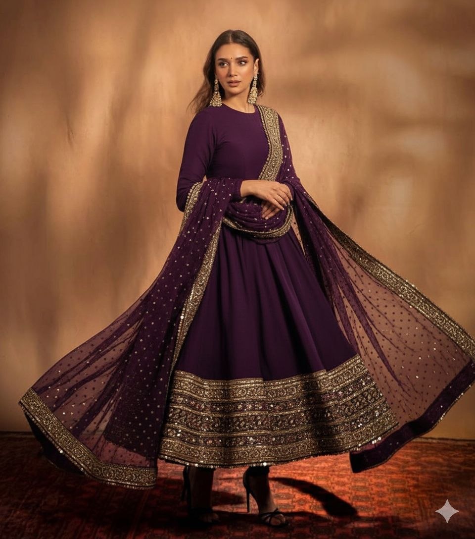 Wedding Wear Fox Georgette Embroidered Gown with Dupatta - Fully Stitched