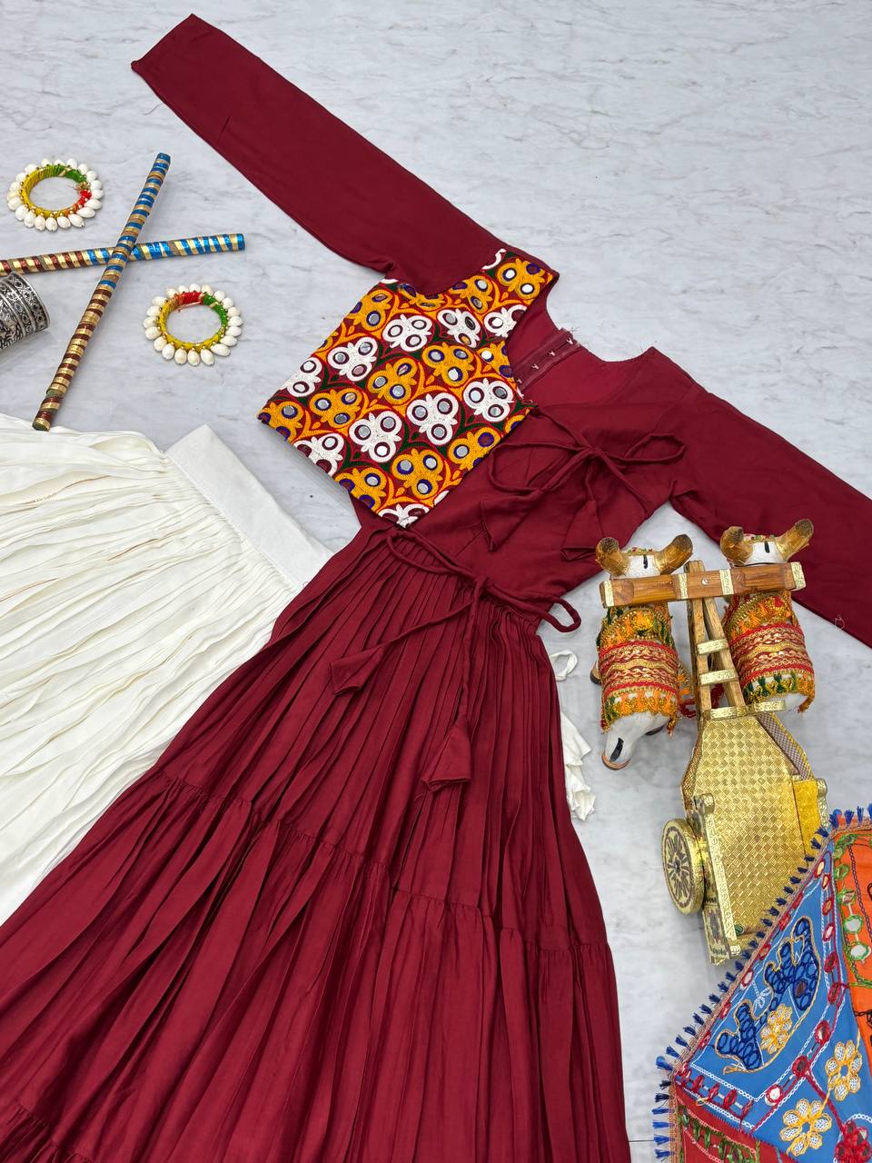 Navratri Special Gamathi Work Cotton Lehenga Choli with Mirror Work and 6 Meter Flair  - Fully Stitched