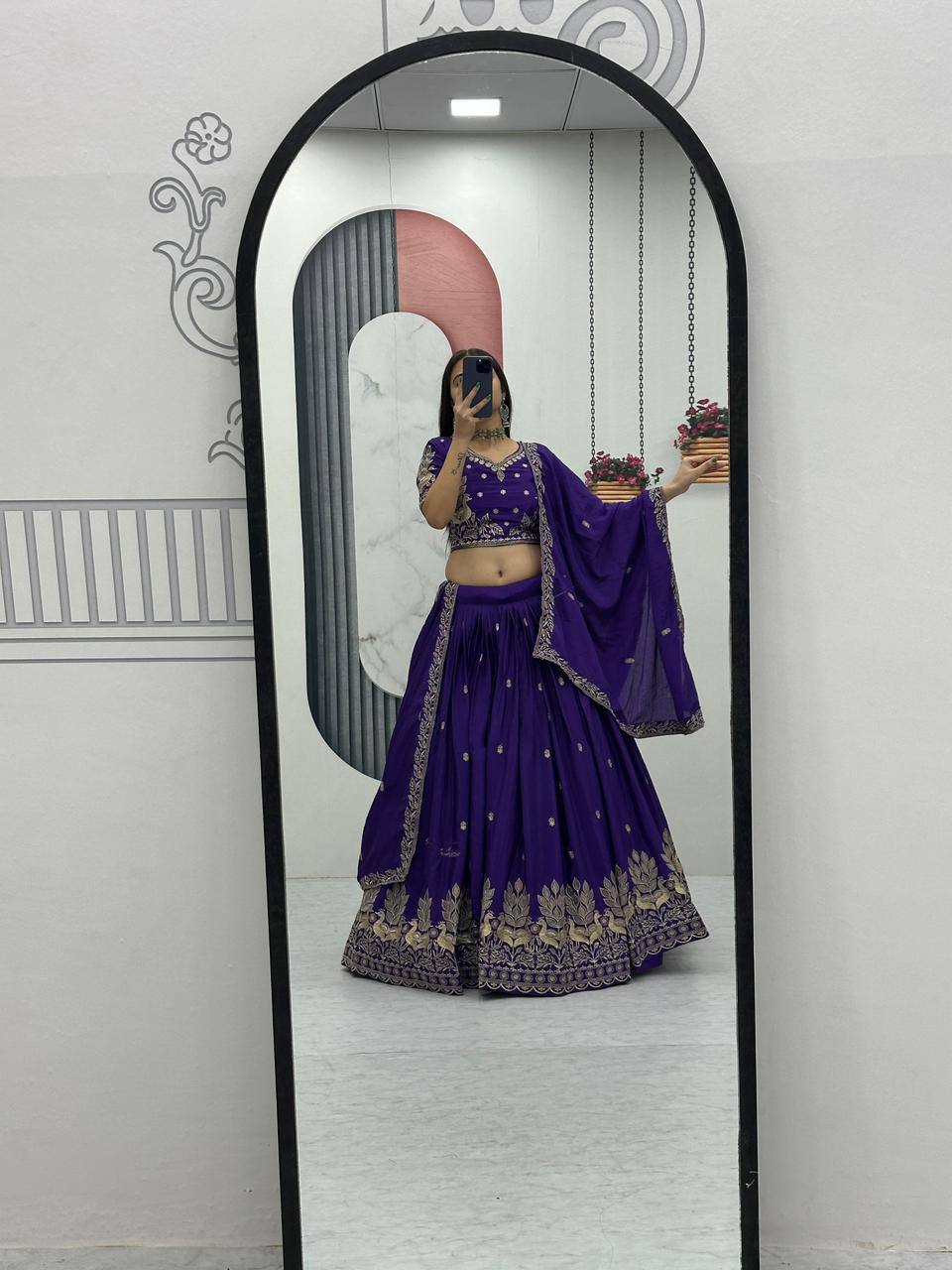 New Festival Chinon Lehenga Choli with Elegant Embroidered Dupatta - Fully Stitched