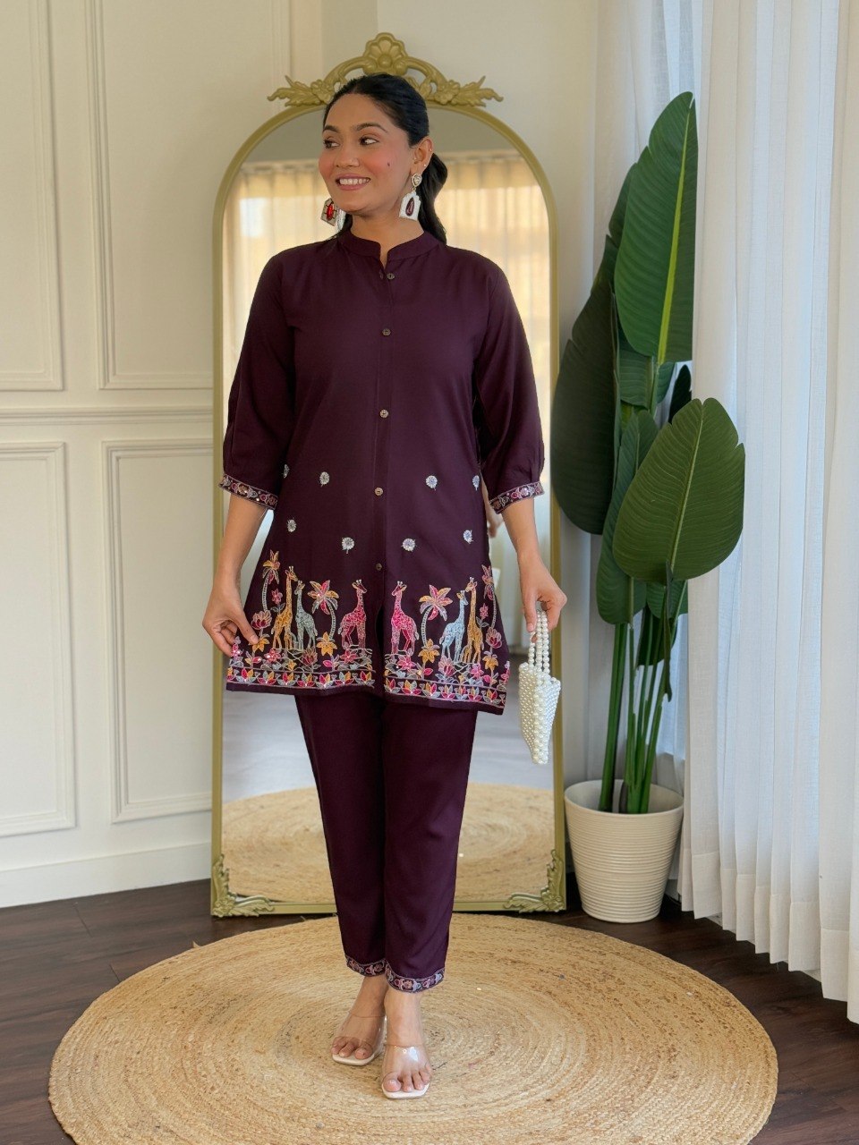 Modern Viscose Rayon Co-Ord Set for Women with Embroidery Work - Fully Stitched