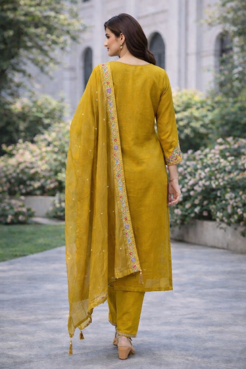 Designer Cotton Silk Embroidered Kurti Pant Set with Dupatta - Fully Stitched