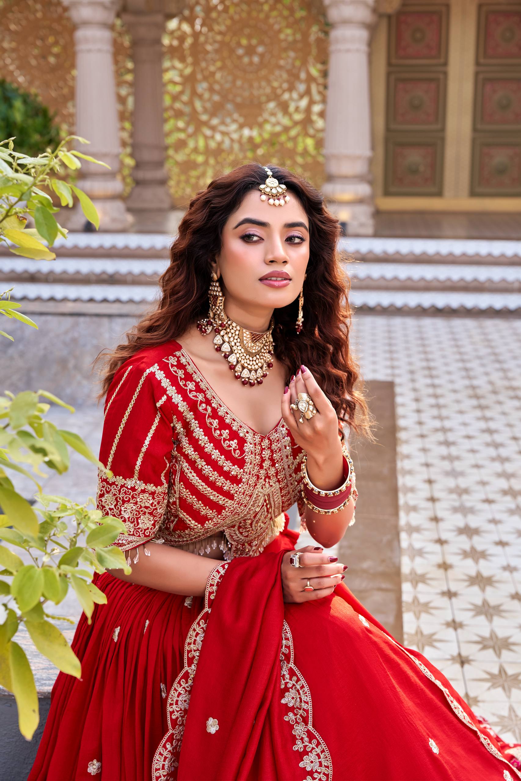 Designer Wedding Collection Vichitra Lehenga Choli with Heavy Cording Embroidery Work - Fully Stitched
