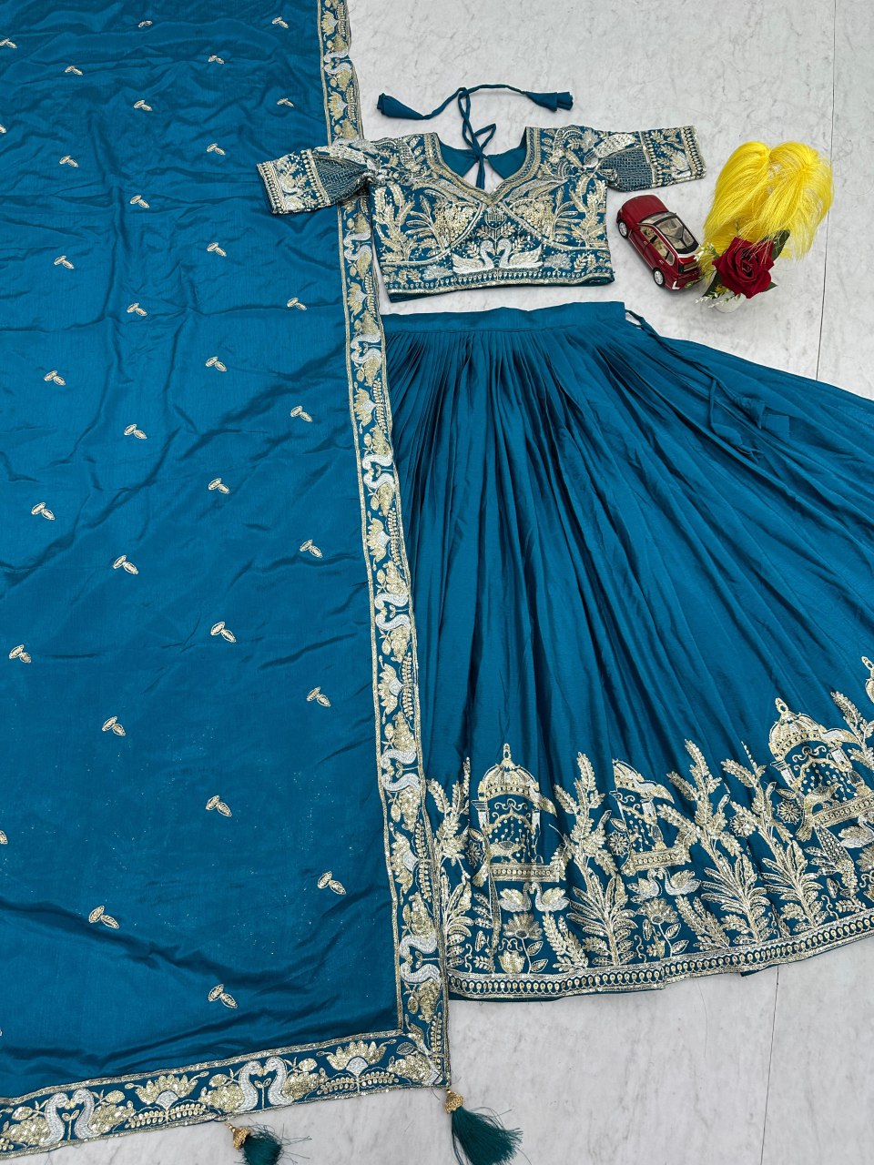 New Festival Chinon Lehenga Choli with Heavy Embroidered Dupatta - Fully Stitched