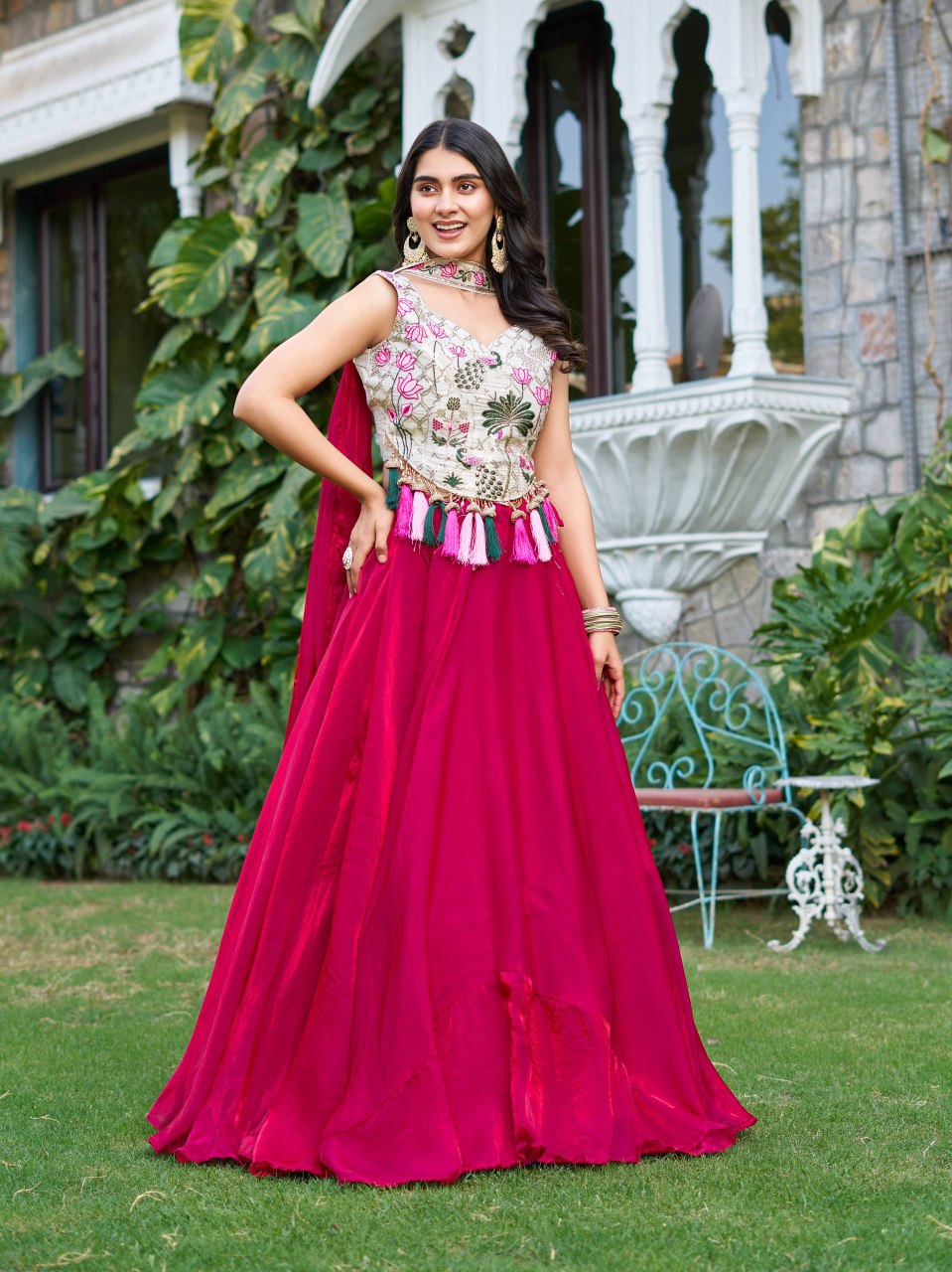 Rakhi Special Simar Tissue Silk Lehenga Choli with 9 Meter Flair - Fully Stitched