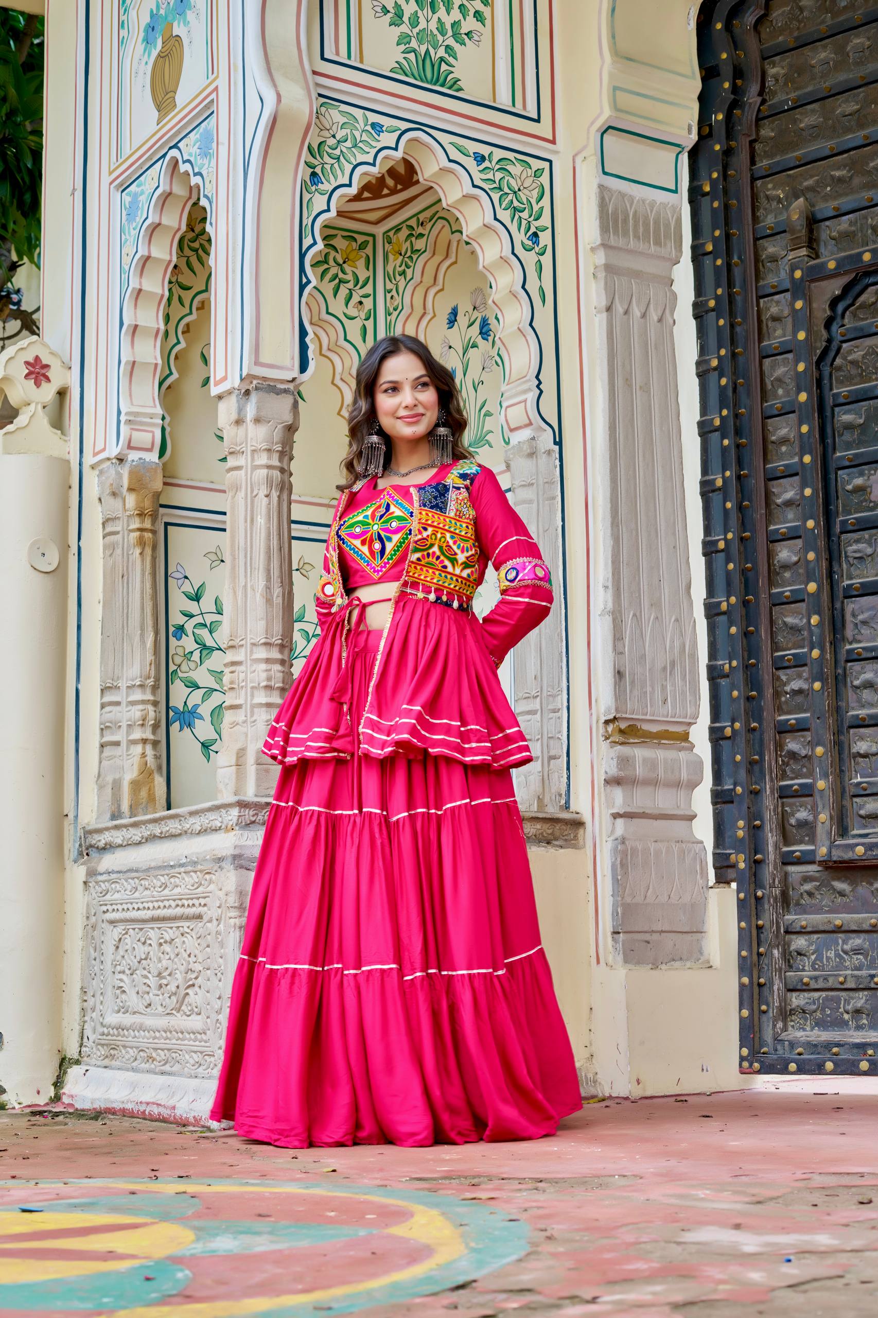 Navratri Special Pure Cotton Gamathi Work Lehenga Choli with Koti - Fully Stitched