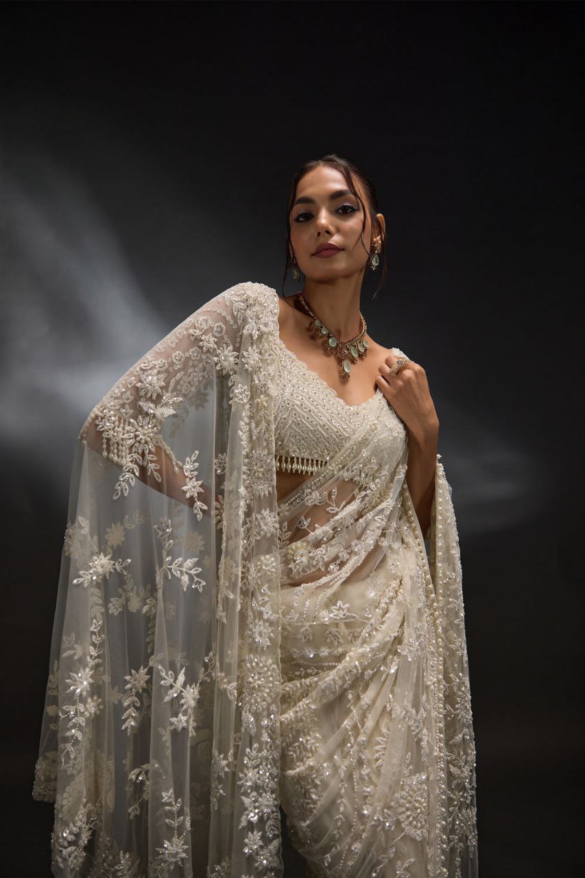 Trending Bollywood Blockbuster Heavy Sequins Embroidered Mono Net Designer Saree
