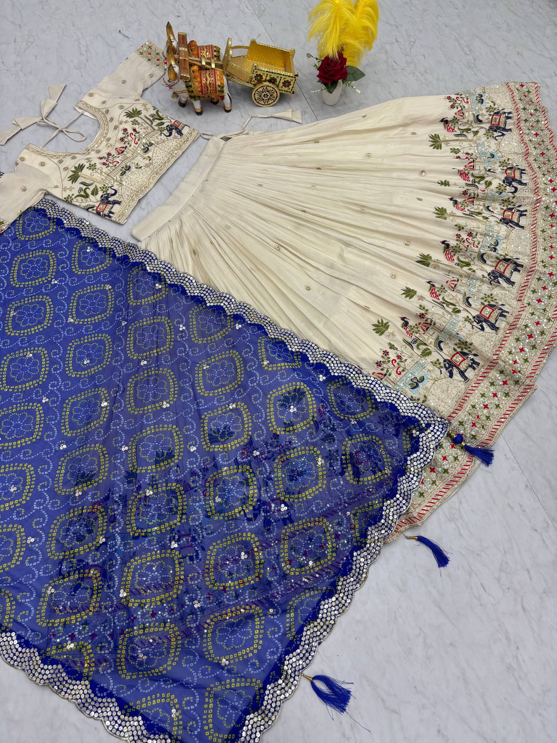 Festival Collection Tissue Silk Lehenga Choli with Bandhej Georgette Dupatta - Fully Stitched