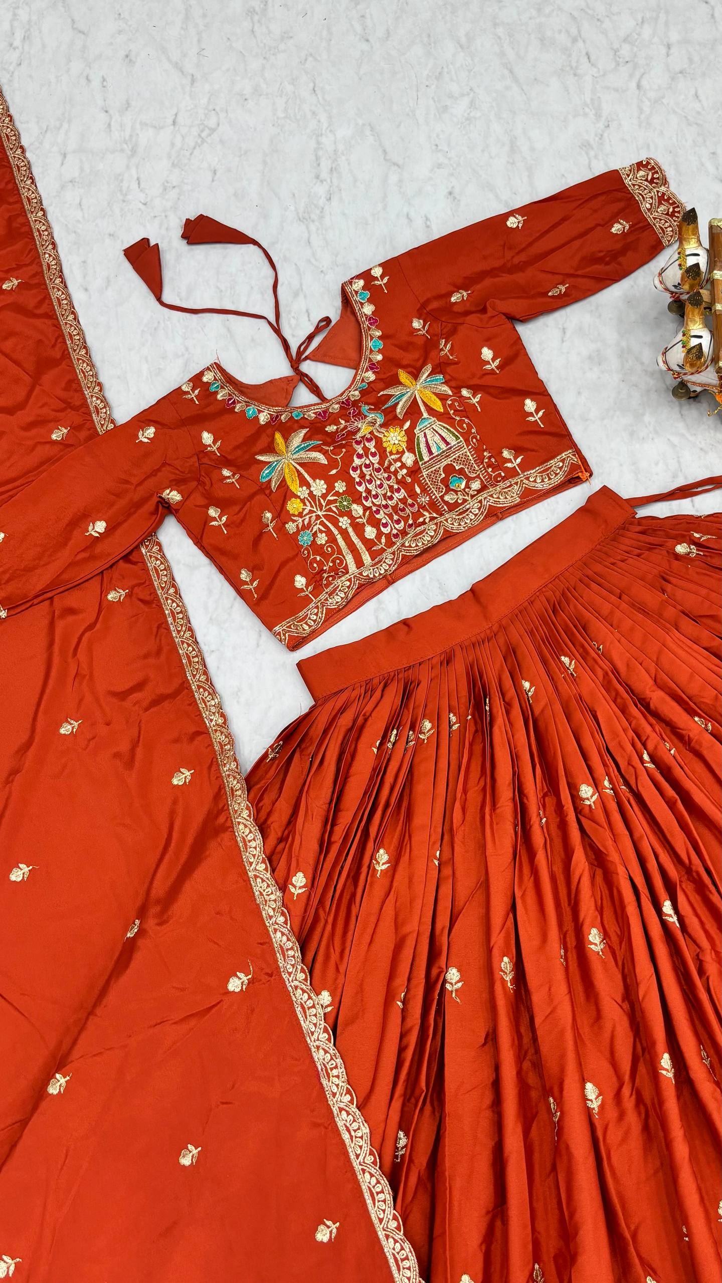 Wedding Collection Pure Crepe Silk Lehenga Choli with Heavy Embroidery Sequence Work - Fully Stitched