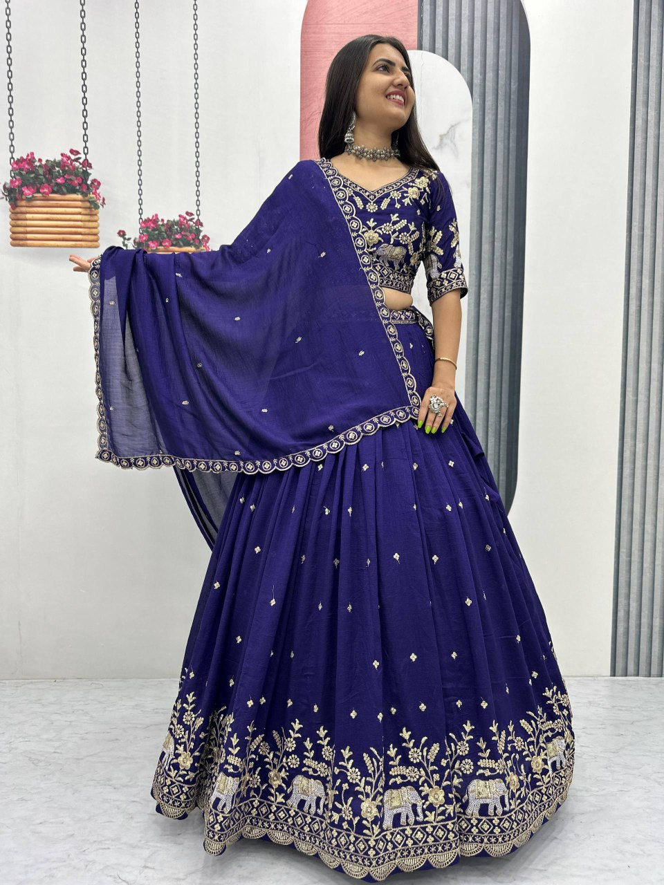 New Festival Vichitra Silk Lehenga Choli with Designer Embroidery Dupatta - Fully Stitched
