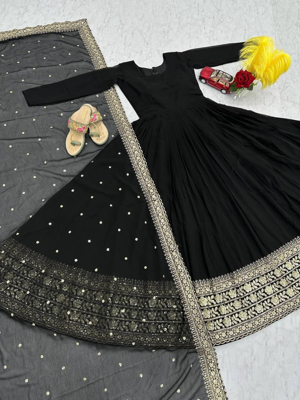 Wedding Wear Fox Georgette Embroidered Gown with Dupatta - Fully Stitched