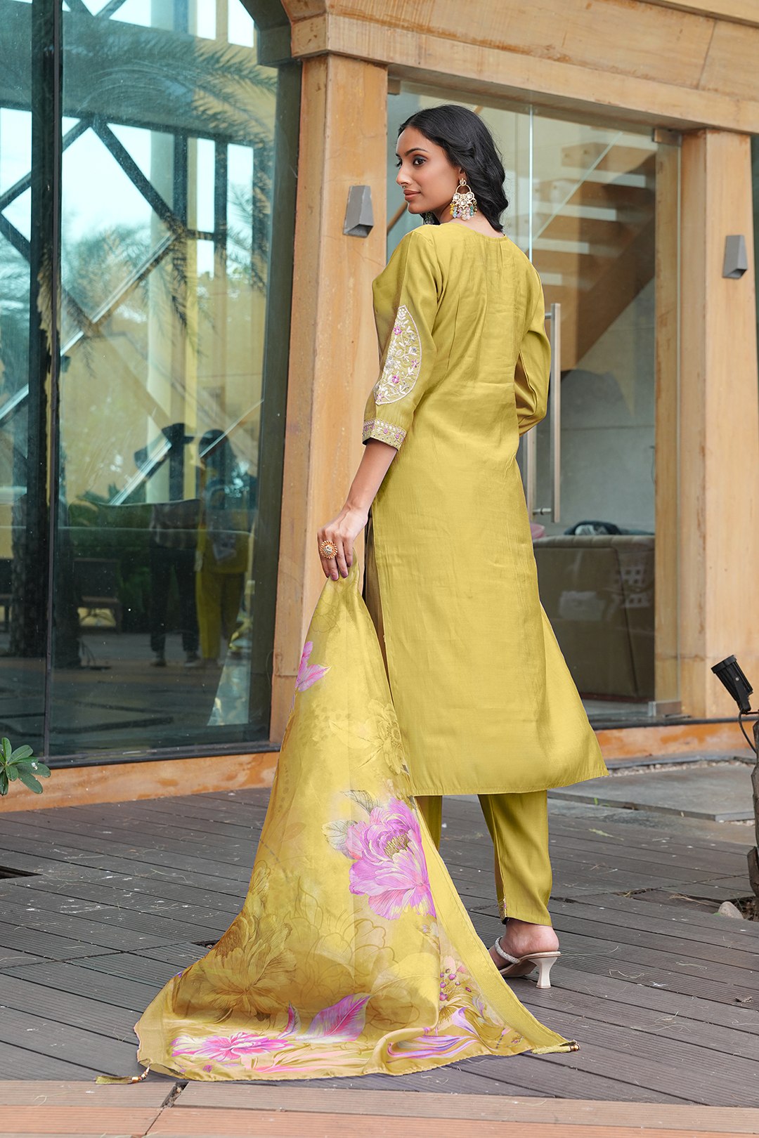 Designer Embroidered Kurta Pant Set with Printed Dupatta Perfect For Wedding Function