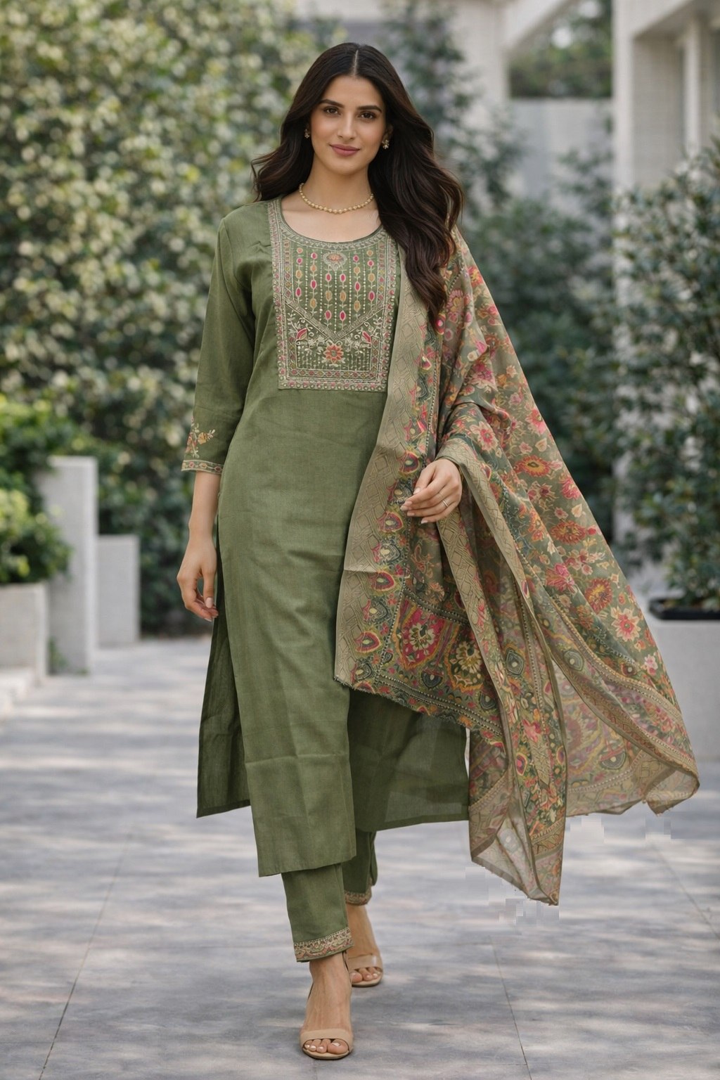 Designer Cotton Silk Kurti Pant Set with Jacquard Shimmer Dupatta | Wedding & Festive Wear Collection