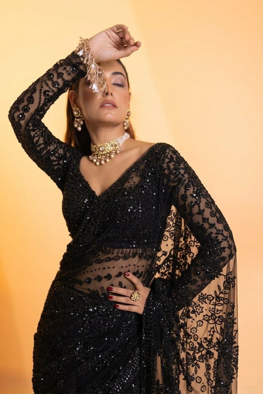Bollywood Blockbuster Butterfly Net Sequins Embroidered Saree with Designer Blouse